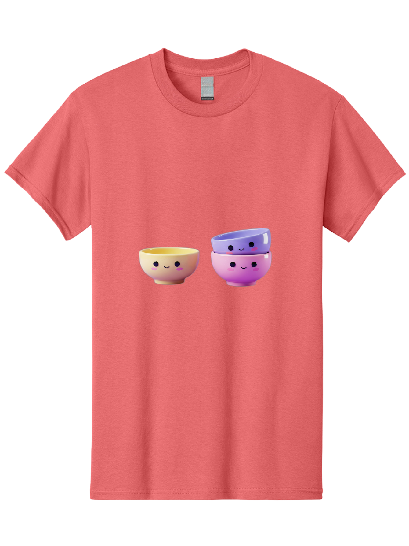 Cute-Bowls-1 Men'S Graphic Tee, 100% Cotton, Comfortable Casual Summer Wear, Machine Washable, Smiling Bowls, Colorful Bowls, Happy Kitchenware, Pastel Colors, Cute Tableware, Cartoon Bowls, Kitchen Decor, Adorable Ceramics, Playful Dishes, Baa430