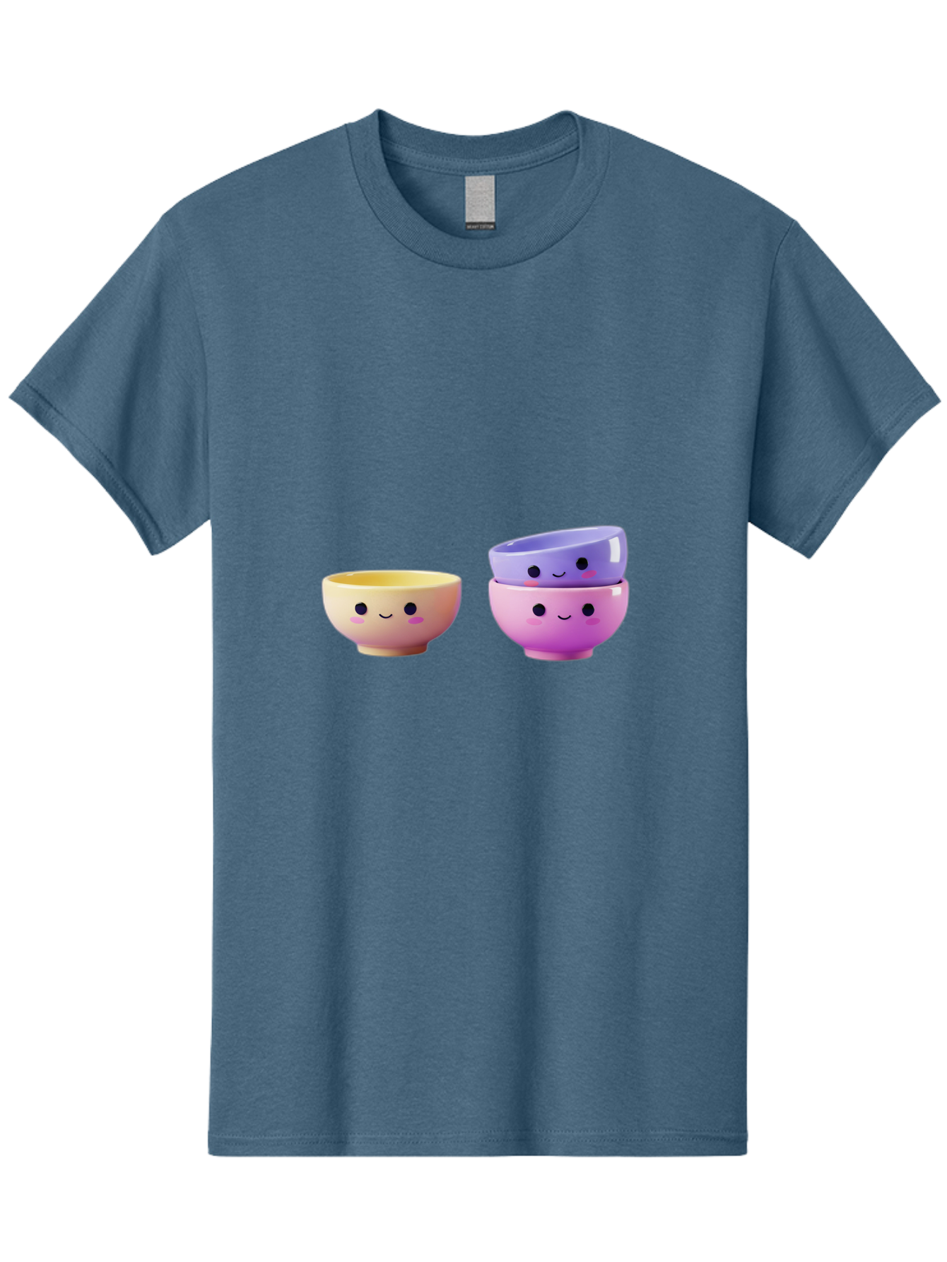 Cute-Bowls-1 Men'S Graphic Tee, 100% Cotton, Comfortable Casual Summer Wear, Machine Washable, Smiling Bowls, Colorful Bowls, Happy Kitchenware, Pastel Colors, Cute Tableware, Cartoon Bowls, Kitchen Decor, Adorable Ceramics, Playful Dishes, Baa430
