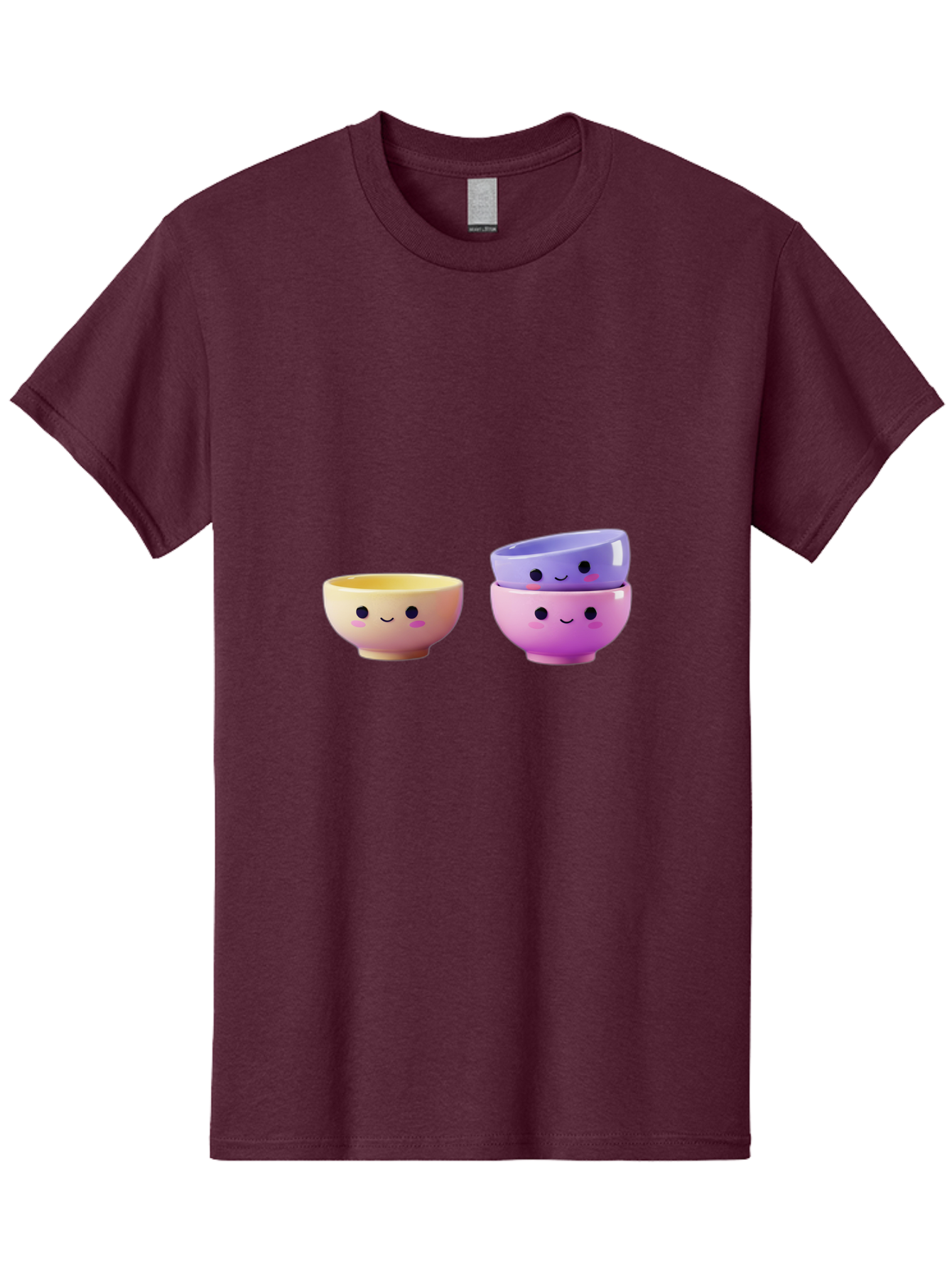 Cute-Bowls-1 Men'S Graphic Tee, 100% Cotton, Comfortable Casual Summer Wear, Machine Washable, Smiling Bowls, Colorful Bowls, Happy Kitchenware, Pastel Colors, Cute Tableware, Cartoon Bowls, Kitchen Decor, Adorable Ceramics, Playful Dishes, Baa430