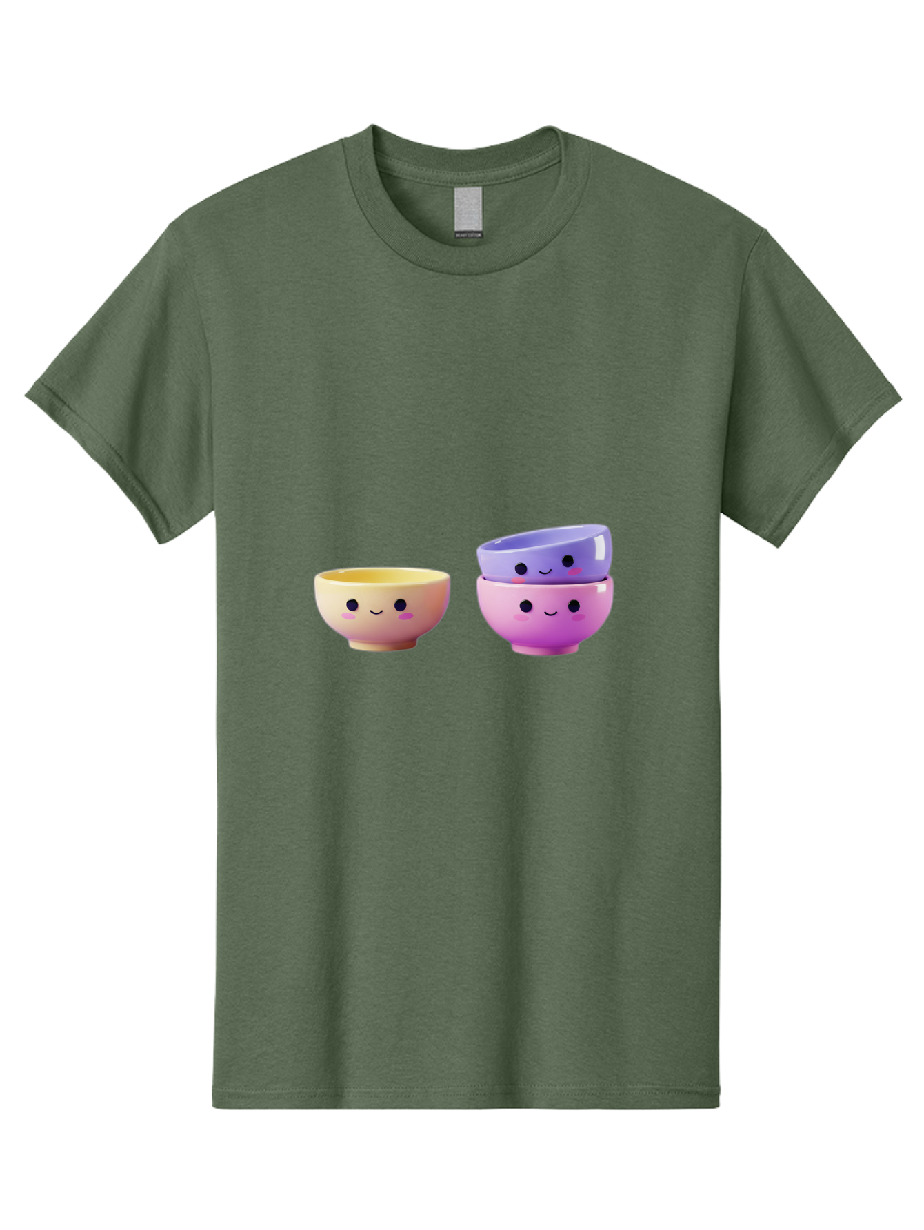 Cute-Bowls-1 Men'S Graphic Tee, 100% Cotton, Comfortable Casual Summer Wear, Machine Washable, Smiling Bowls, Colorful Bowls, Happy Kitchenware, Pastel Colors, Cute Tableware, Cartoon Bowls, Kitchen Decor, Adorable Ceramics, Playful Dishes, Baa430