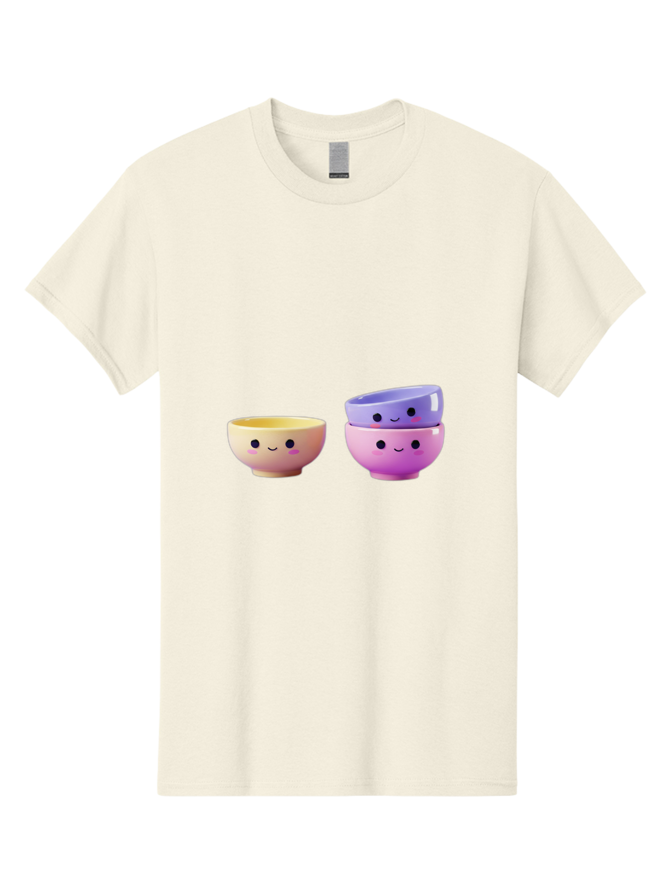 Cute-Bowls-1 Men'S Graphic Tee, 100% Cotton, Comfortable Casual Summer Wear, Machine Washable, Smiling Bowls, Colorful Bowls, Happy Kitchenware, Pastel Colors, Cute Tableware, Cartoon Bowls, Kitchen Decor, Adorable Ceramics, Playful Dishes, Baa430