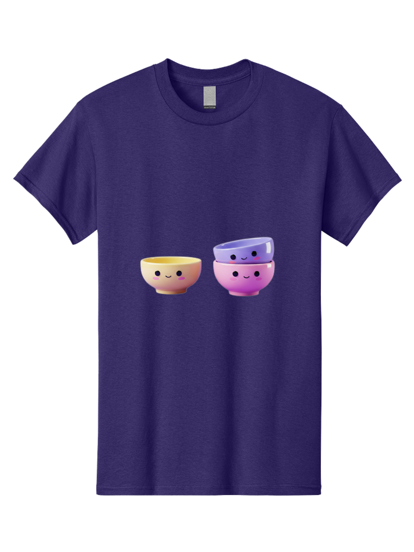 Cute-Bowls-1 Men'S Graphic Tee, 100% Cotton, Comfortable Casual Summer Wear, Machine Washable, Smiling Bowls, Colorful Bowls, Happy Kitchenware, Pastel Colors, Cute Tableware, Cartoon Bowls, Kitchen Decor, Adorable Ceramics, Playful Dishes, Baa430