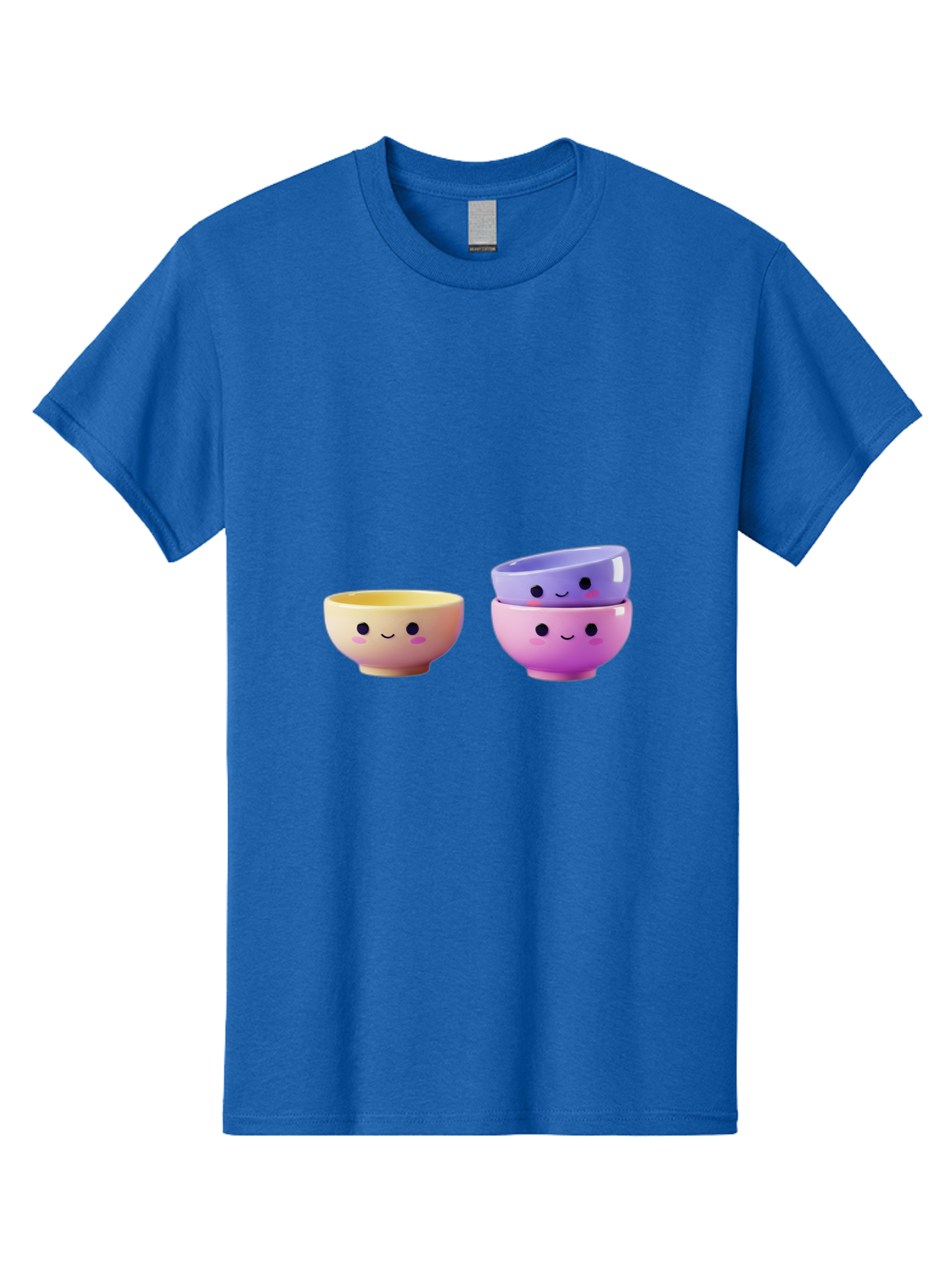 Cute-Bowls-1 Men'S Graphic Tee, 100% Cotton, Comfortable Casual Summer Wear, Machine Washable, Smiling Bowls, Colorful Bowls, Happy Kitchenware, Pastel Colors, Cute Tableware, Cartoon Bowls, Kitchen Decor, Adorable Ceramics, Playful Dishes, Baa430