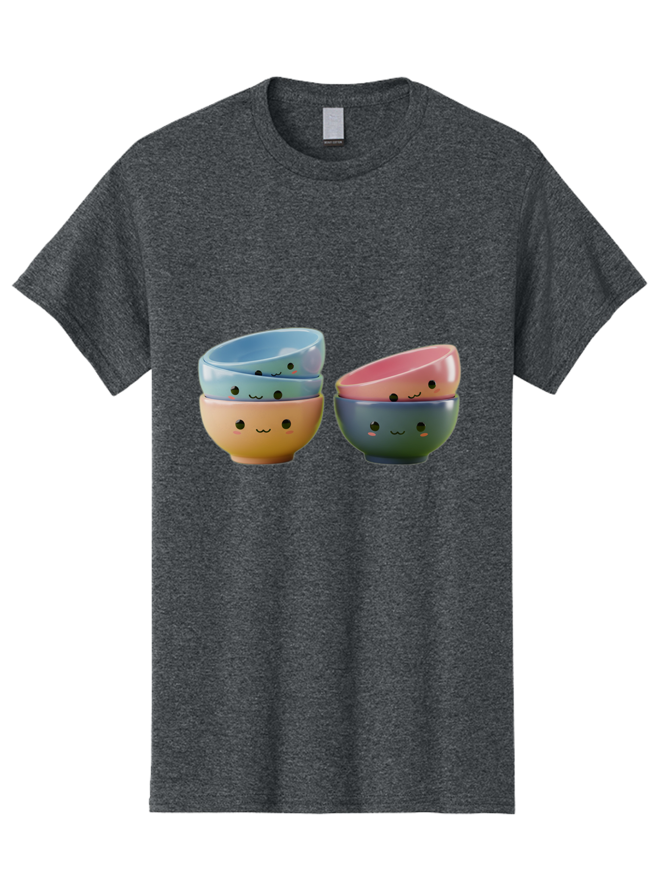 Cute-Bowls-2 Men'S Graphic Tee, 100% Cotton, Comfortable Casual Summer Wear, Machine Washable, Stacked Bowls, Ceramic Bowls, Cute Kitchenware, Adorable Faces, Colorful Tableware, Smiling Bowls, Pastel Colors, Kawaii Kitchen, Decorative Bowls, Baa431