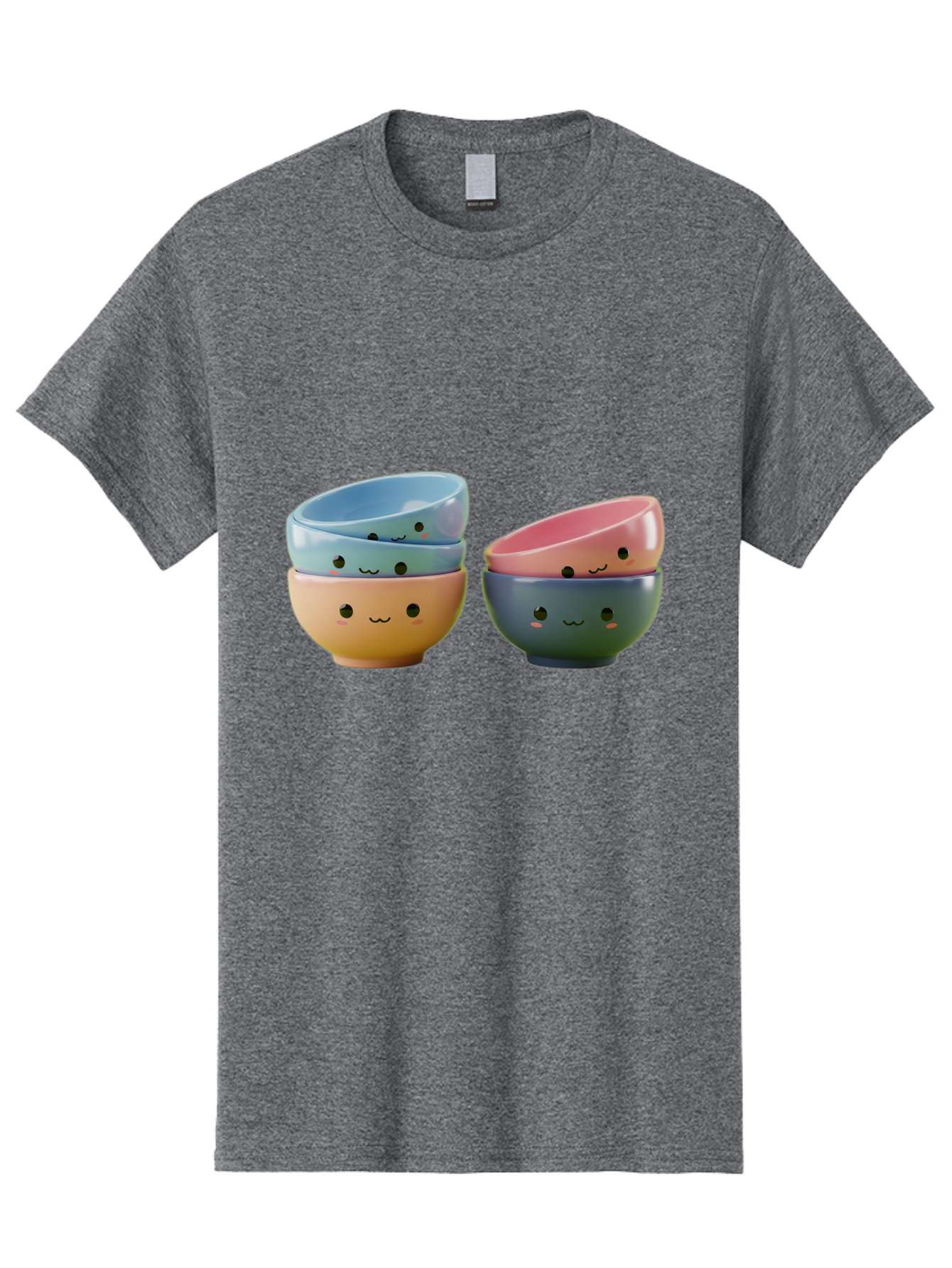 Cute-Bowls-2 Men'S Graphic Tee, 100% Cotton, Comfortable Casual Summer Wear, Machine Washable, Stacked Bowls, Ceramic Bowls, Cute Kitchenware, Adorable Faces, Colorful Tableware, Smiling Bowls, Pastel Colors, Kawaii Kitchen, Decorative Bowls, Baa431
