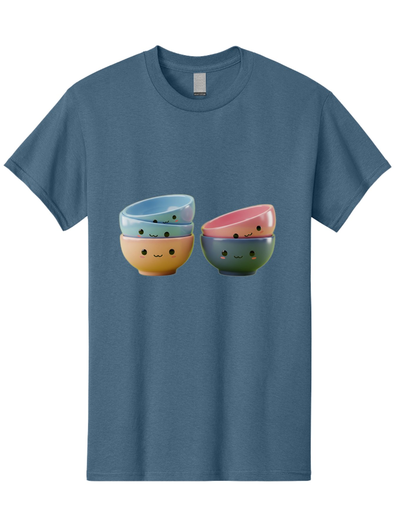 Cute-Bowls-2 Men'S Graphic Tee, 100% Cotton, Comfortable Casual Summer Wear, Machine Washable, Stacked Bowls, Ceramic Bowls, Cute Kitchenware, Adorable Faces, Colorful Tableware, Smiling Bowls, Pastel Colors, Kawaii Kitchen, Decorative Bowls, Baa431