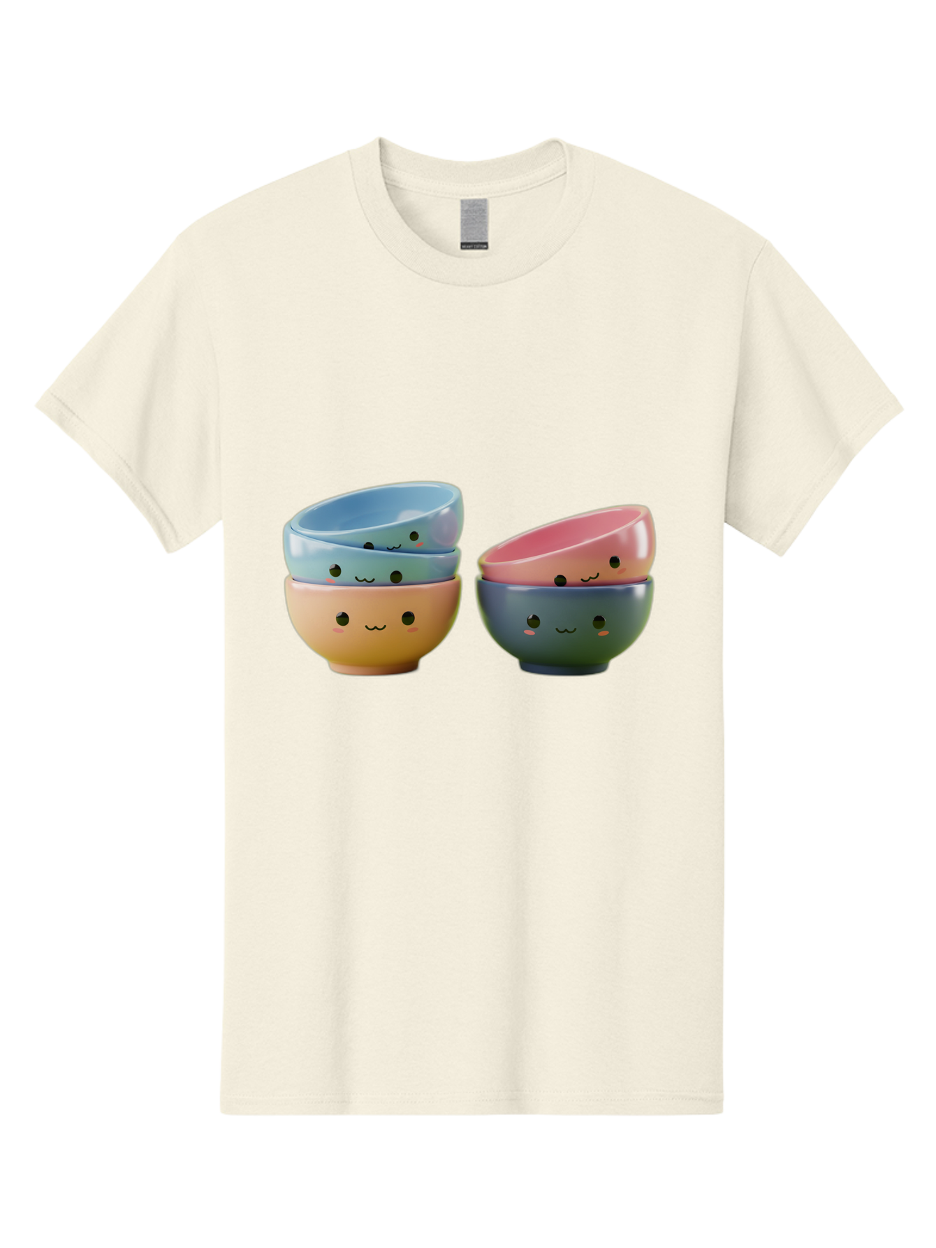 Cute-Bowls-2 Men'S Graphic Tee, 100% Cotton, Comfortable Casual Summer Wear, Machine Washable, Stacked Bowls, Ceramic Bowls, Cute Kitchenware, Adorable Faces, Colorful Tableware, Smiling Bowls, Pastel Colors, Kawaii Kitchen, Decorative Bowls, Baa431