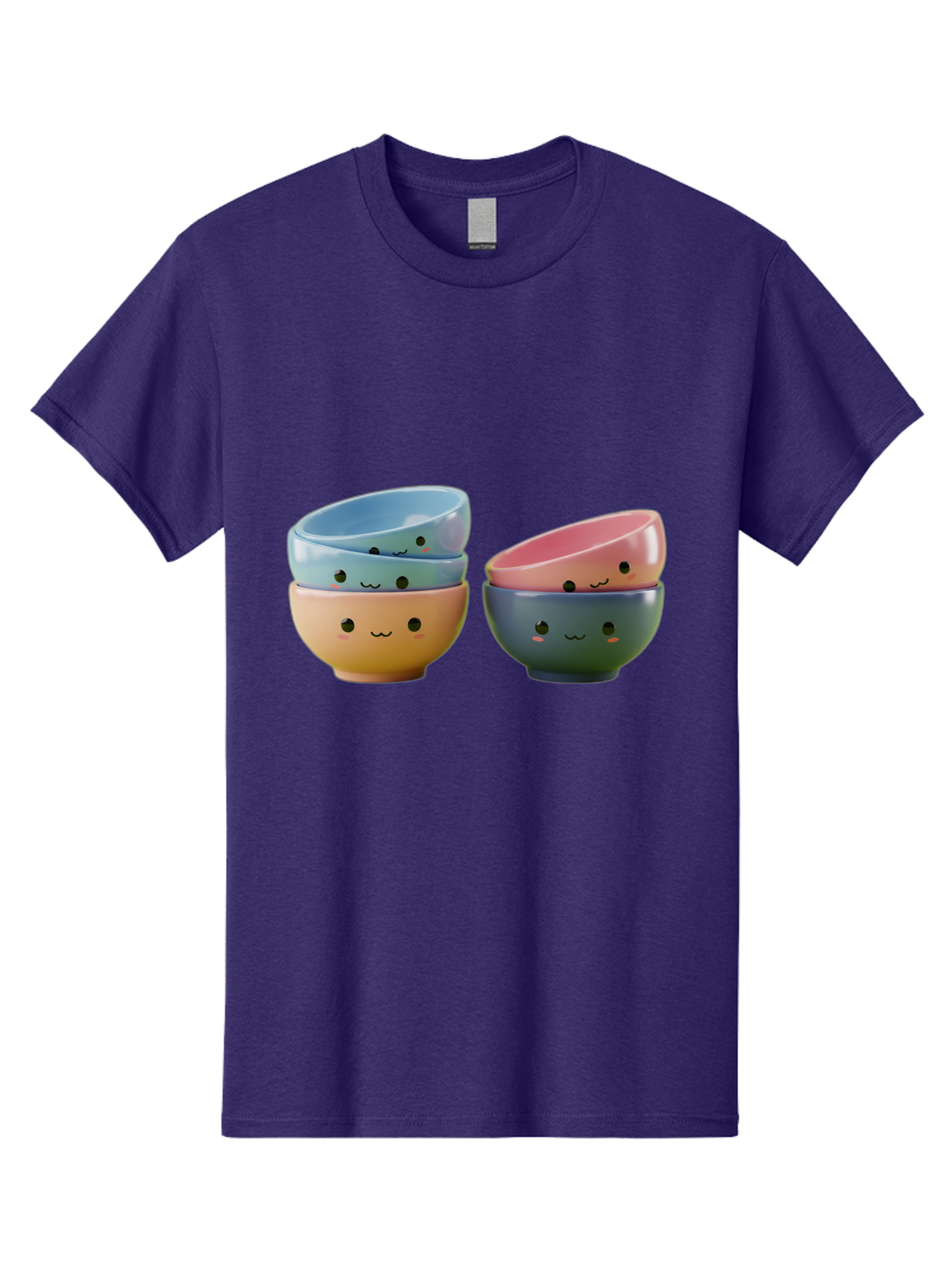 Cute-Bowls-2 Men'S Graphic Tee, 100% Cotton, Comfortable Casual Summer Wear, Machine Washable, Stacked Bowls, Ceramic Bowls, Cute Kitchenware, Adorable Faces, Colorful Tableware, Smiling Bowls, Pastel Colors, Kawaii Kitchen, Decorative Bowls, Baa431