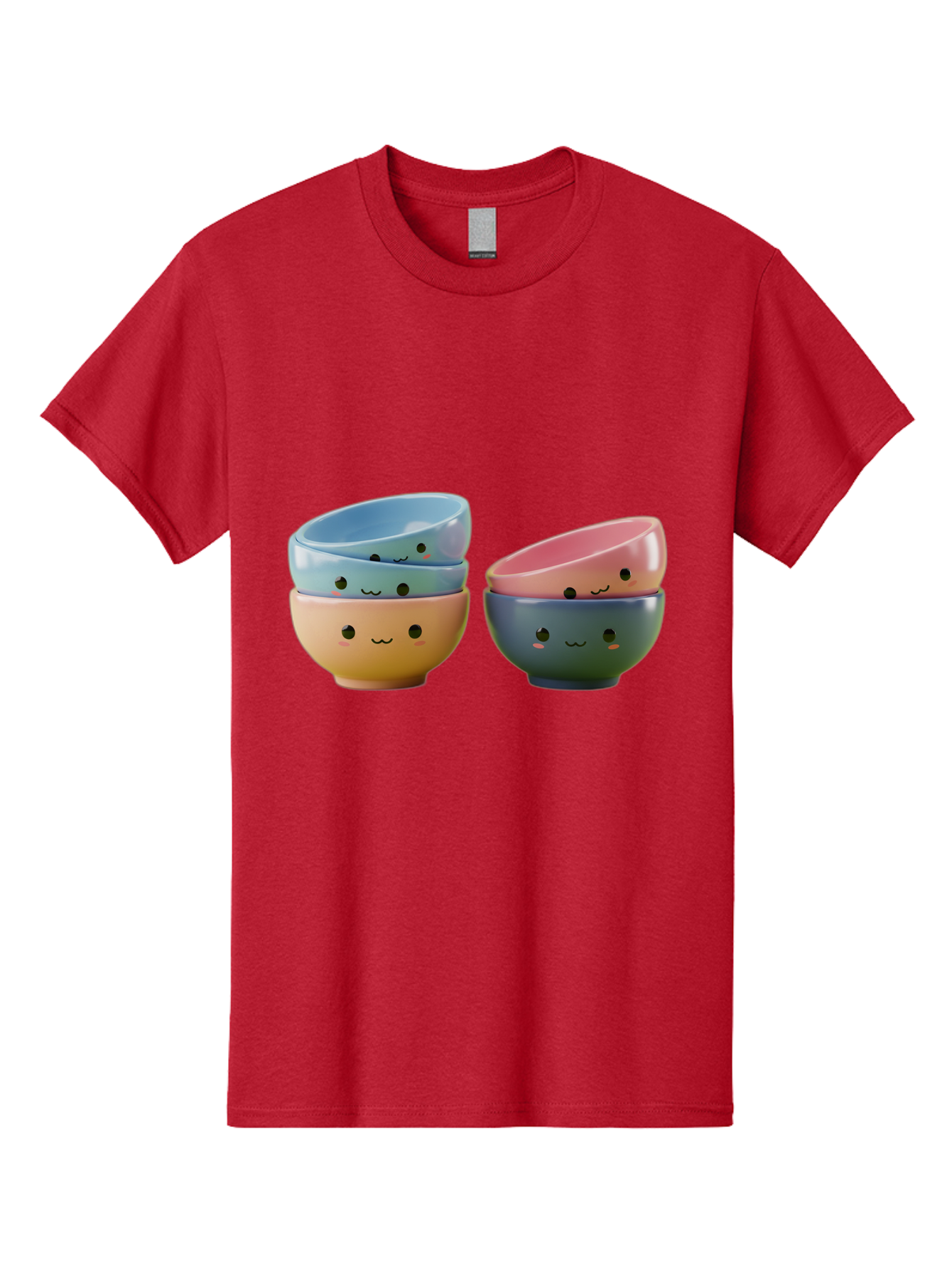 Cute-Bowls-2 Men'S Graphic Tee, 100% Cotton, Comfortable Casual Summer Wear, Machine Washable, Stacked Bowls, Ceramic Bowls, Cute Kitchenware, Adorable Faces, Colorful Tableware, Smiling Bowls, Pastel Colors, Kawaii Kitchen, Decorative Bowls, Baa431