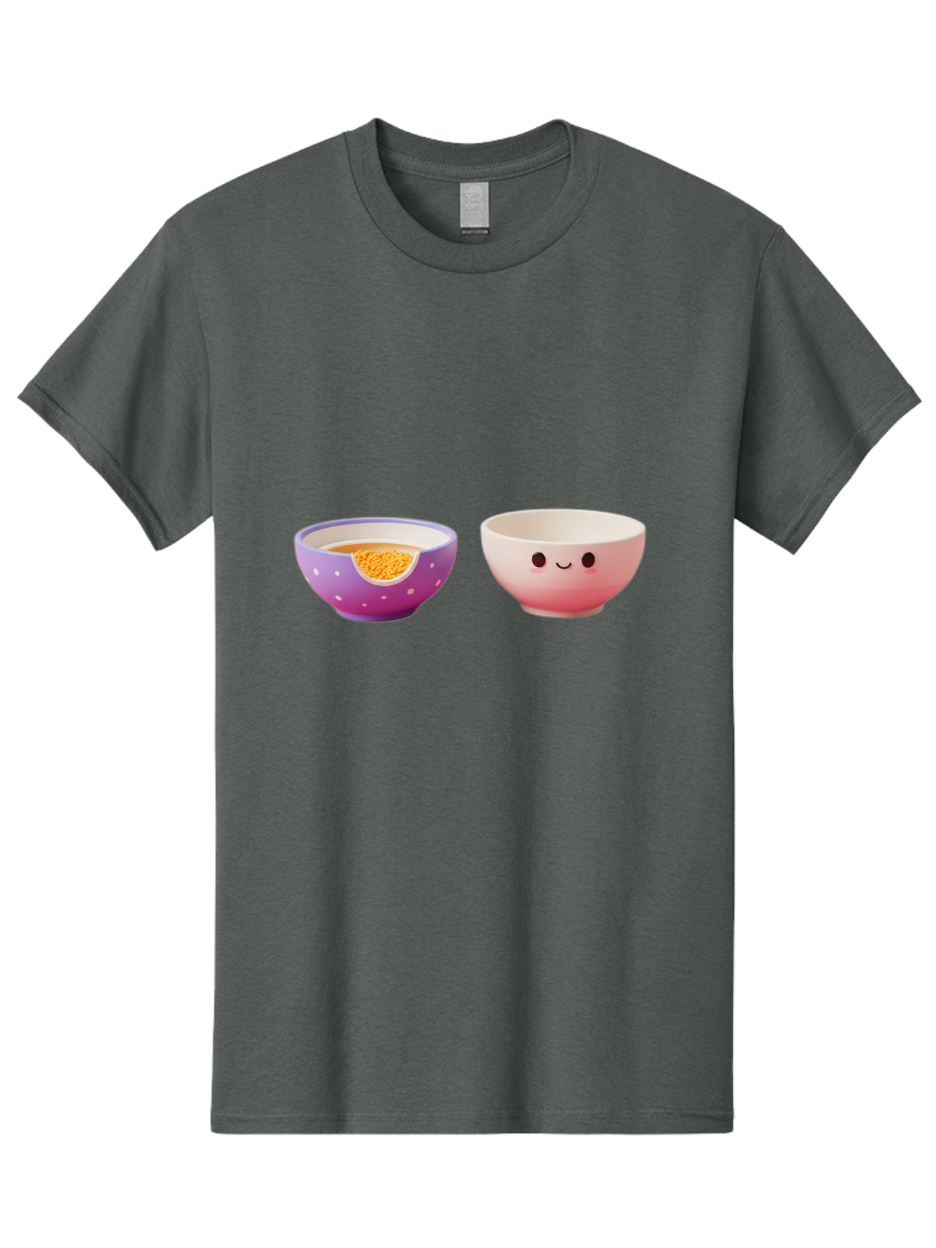 Cute-Ceramic-Bowls Men'S Graphic Tee, 100% Cotton, Comfortable Casual Summer Wear, Machine Washable, Kawaii Bowls, Happy Face, Cartoon Design, Ceramic Bowls, Minimalist Art, Cute Kitchenware, Breakfast Bowls, Dessert Bowls, Funny Faces, Baa433