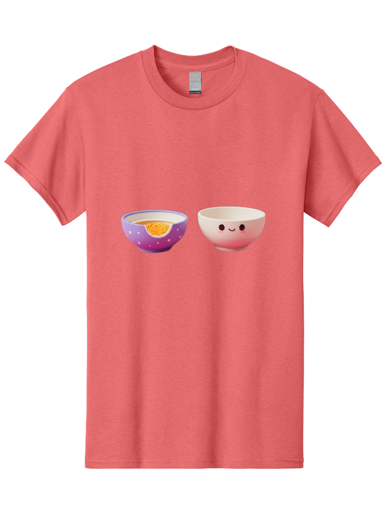 Cute-Ceramic-Bowls Men'S Graphic Tee, 100% Cotton, Comfortable Casual Summer Wear, Machine Washable, Kawaii Bowls, Happy Face, Cartoon Design, Ceramic Bowls, Minimalist Art, Cute Kitchenware, Breakfast Bowls, Dessert Bowls, Funny Faces, Baa433
