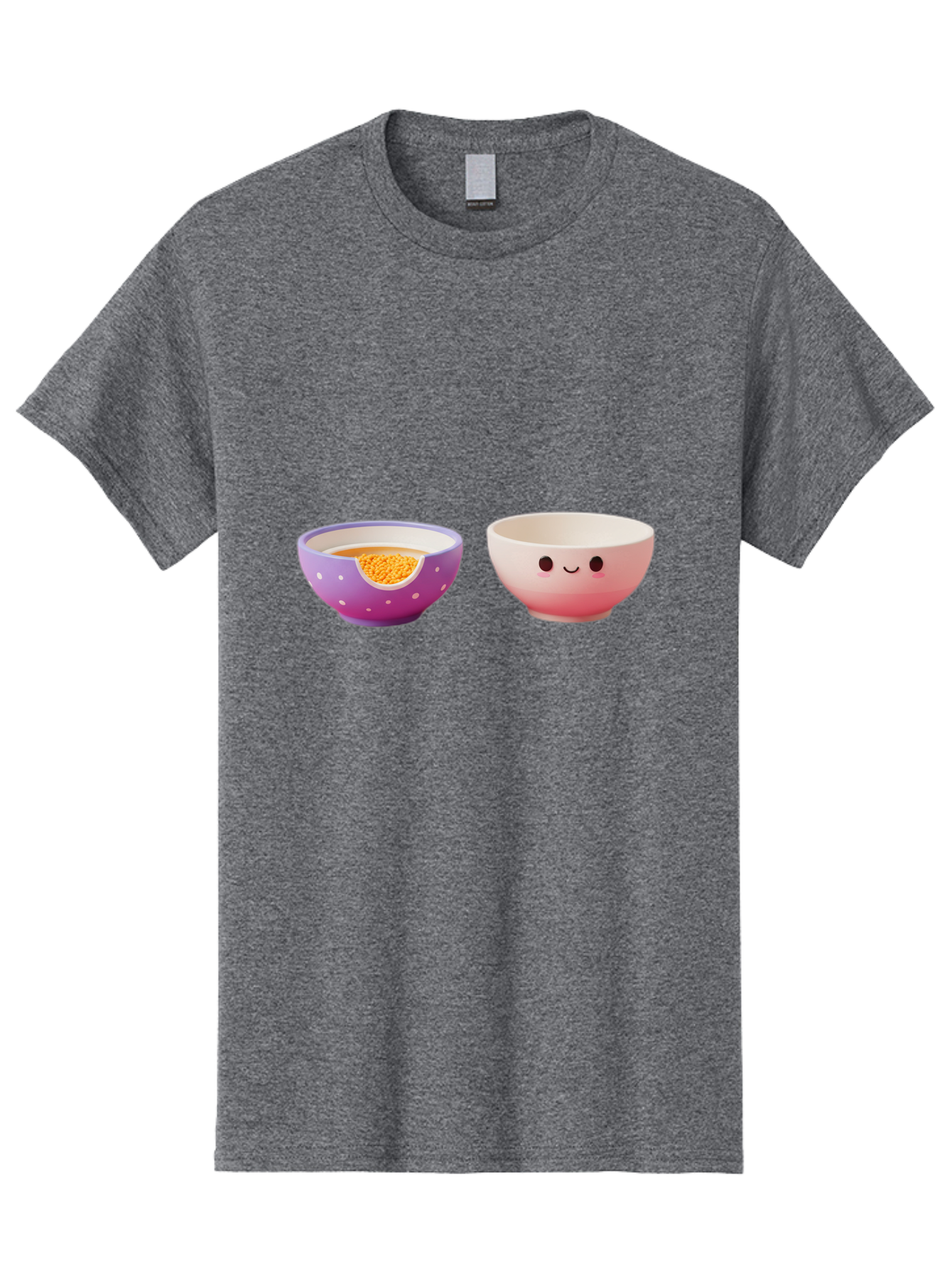 Cute-Ceramic-Bowls Men'S Graphic Tee, 100% Cotton, Comfortable Casual Summer Wear, Machine Washable, Kawaii Bowls, Happy Face, Cartoon Design, Ceramic Bowls, Minimalist Art, Cute Kitchenware, Breakfast Bowls, Dessert Bowls, Funny Faces, Baa433