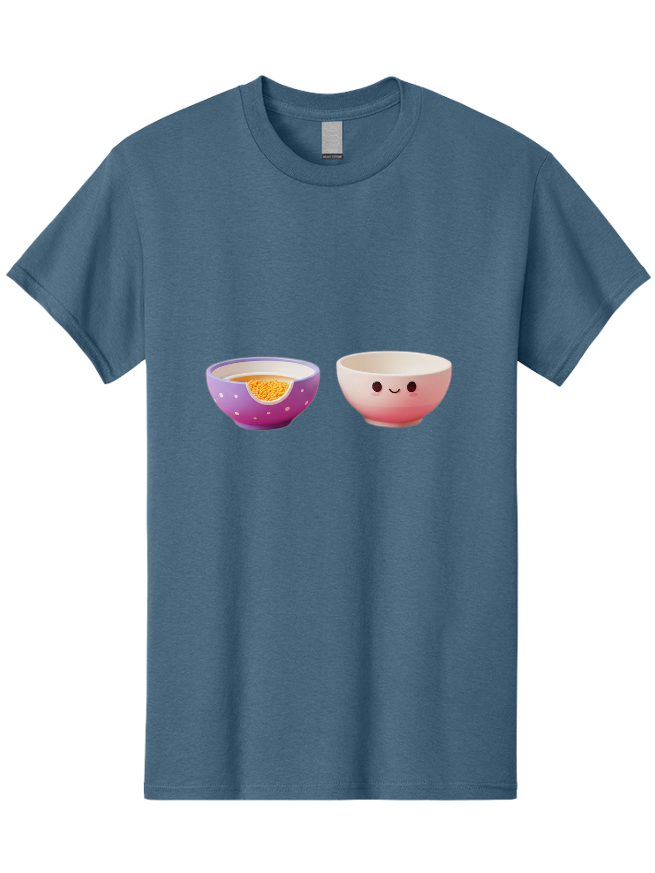 Cute-Ceramic-Bowls Men'S Graphic Tee, 100% Cotton, Comfortable Casual Summer Wear, Machine Washable, Kawaii Bowls, Happy Face, Cartoon Design, Ceramic Bowls, Minimalist Art, Cute Kitchenware, Breakfast Bowls, Dessert Bowls, Funny Faces, Baa433
