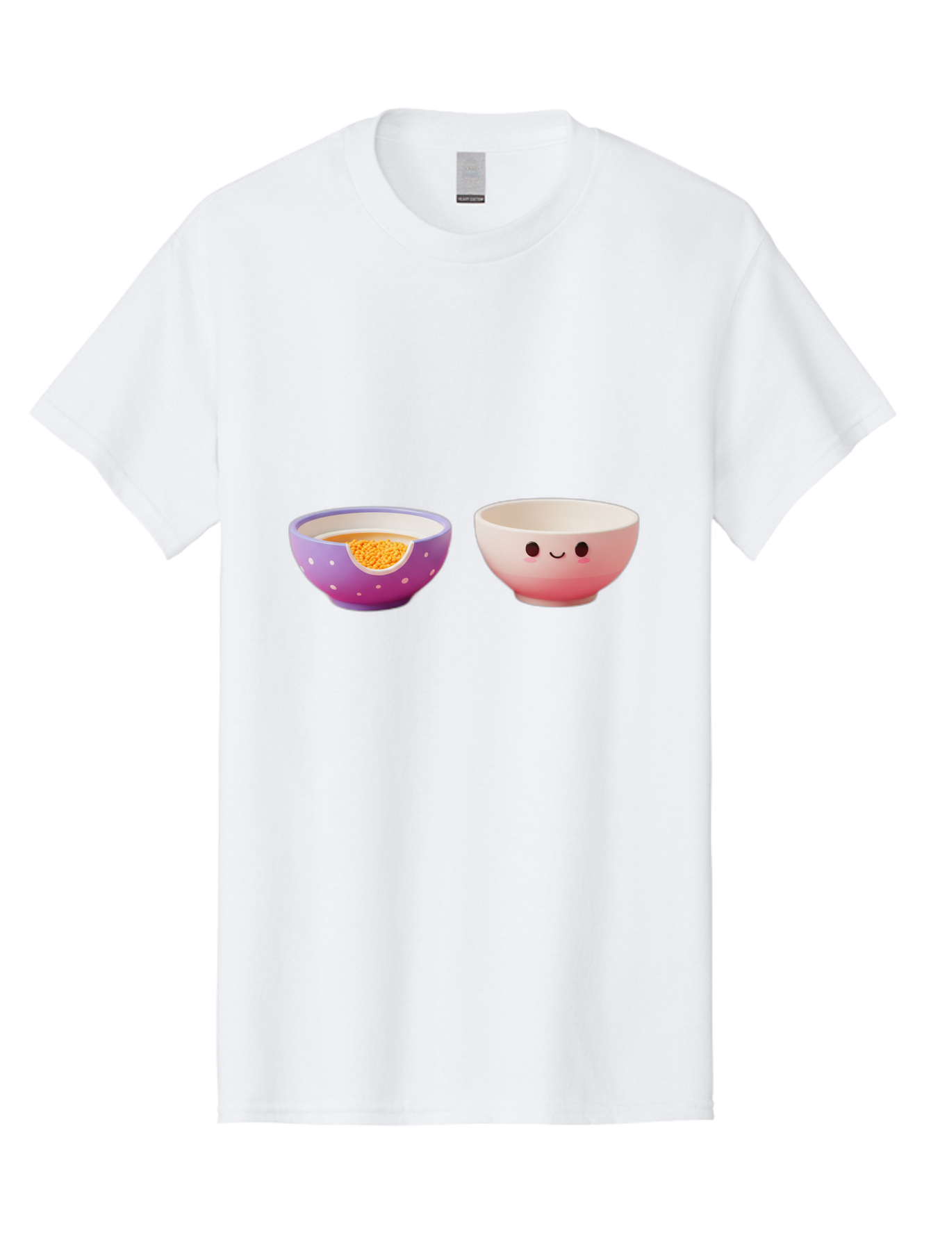 Cute-Ceramic-Bowls Men'S Graphic Tee, 100% Cotton, Comfortable Casual Summer Wear, Machine Washable, Kawaii Bowls, Happy Face, Cartoon Design, Ceramic Bowls, Minimalist Art, Cute Kitchenware, Breakfast Bowls, Dessert Bowls, Funny Faces, Baa433