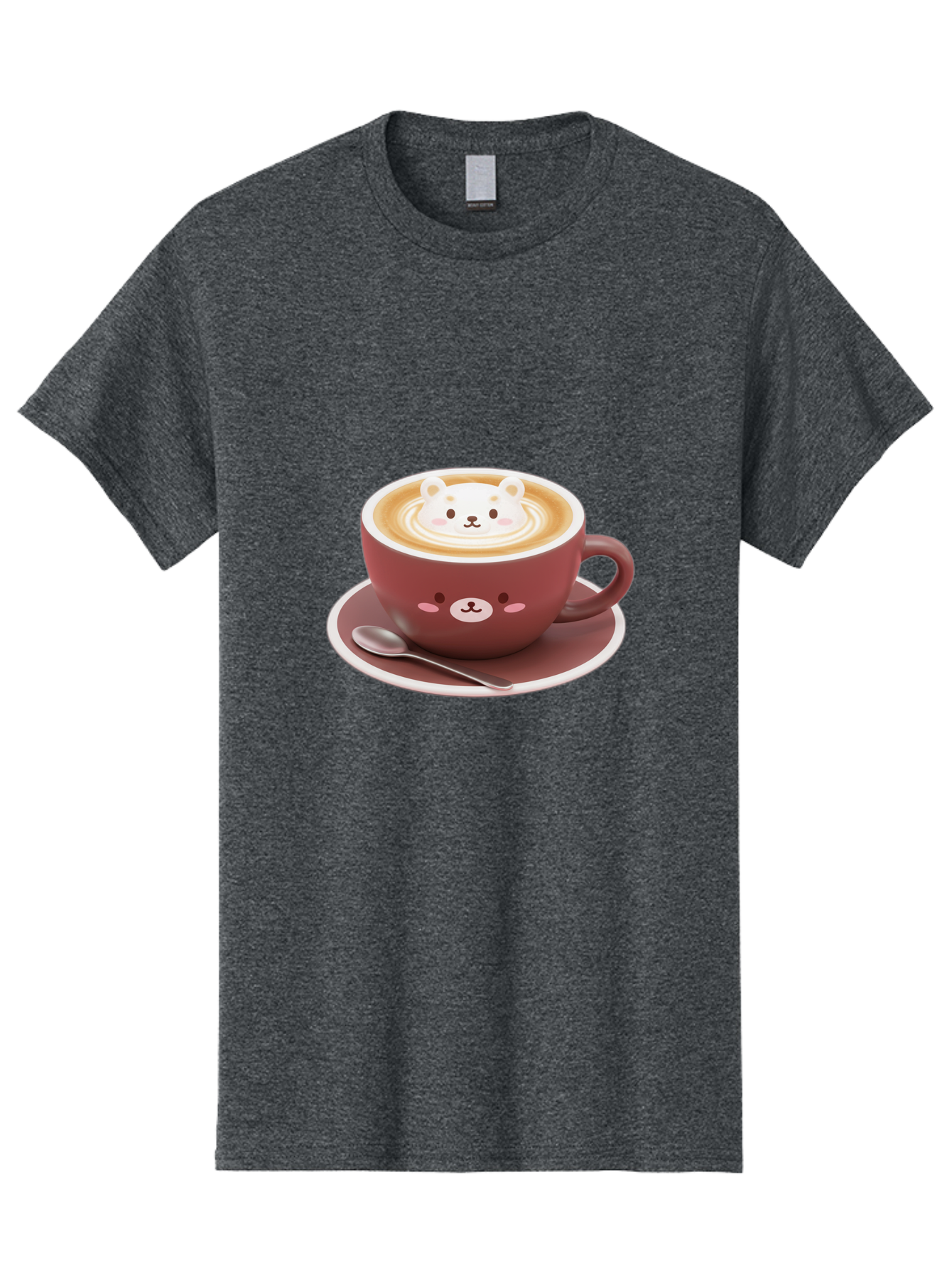 Cute-Coffee-Bear Men'S Graphic Tee, 100% Cotton, Comfortable Casual Summer Wear, Machine Washable, Coffee Latte Art, Bear Design, Cartoon Character, Coffee Cup, Saucer, Spoon, Cute Illustration, Kawaii, Morning Coffee, Bear Face Baa434
