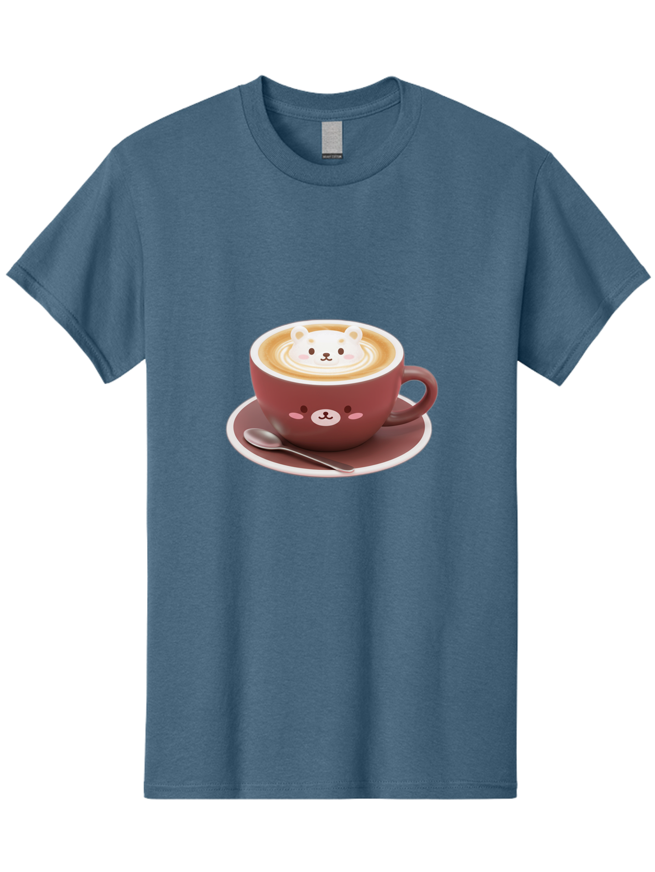 Cute-Coffee-Bear Men'S Graphic Tee, 100% Cotton, Comfortable Casual Summer Wear, Machine Washable, Coffee Latte Art, Bear Design, Cartoon Character, Coffee Cup, Saucer, Spoon, Cute Illustration, Kawaii, Morning Coffee, Bear Face Baa434
