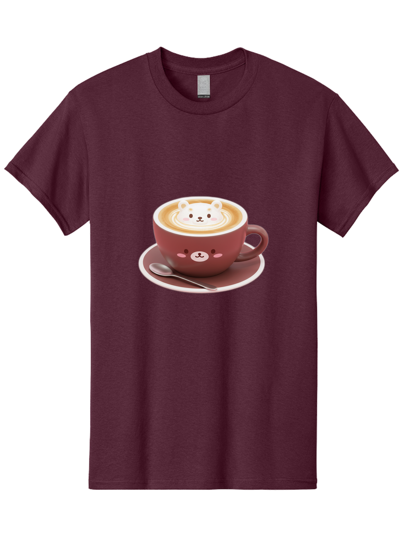 Cute-Coffee-Bear Men'S Graphic Tee, 100% Cotton, Comfortable Casual Summer Wear, Machine Washable, Coffee Latte Art, Bear Design, Cartoon Character, Coffee Cup, Saucer, Spoon, Cute Illustration, Kawaii, Morning Coffee, Bear Face Baa434