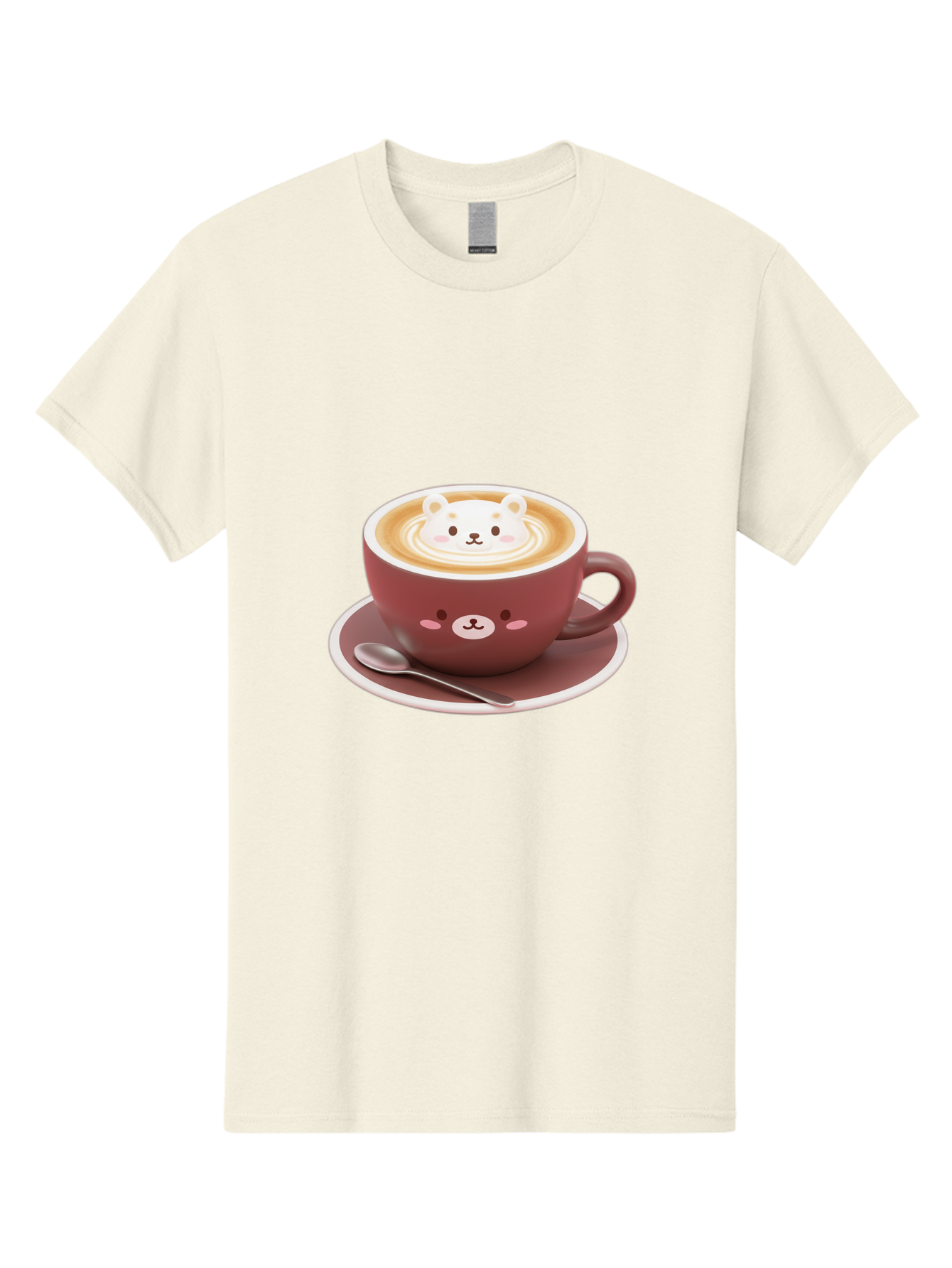 Cute-Coffee-Bear Men'S Graphic Tee, 100% Cotton, Comfortable Casual Summer Wear, Machine Washable, Coffee Latte Art, Bear Design, Cartoon Character, Coffee Cup, Saucer, Spoon, Cute Illustration, Kawaii, Morning Coffee, Bear Face Baa434