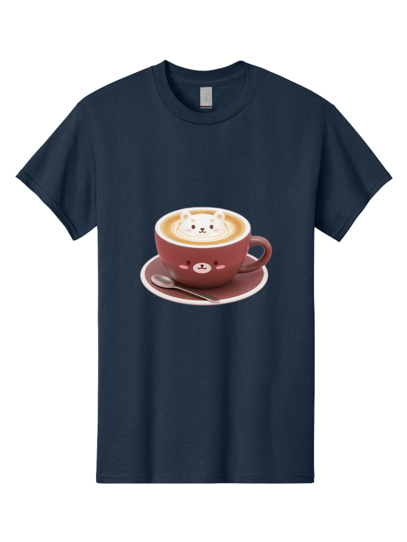 Cute-Coffee-Bear Men'S Graphic Tee, 100% Cotton, Comfortable Casual Summer Wear, Machine Washable, Coffee Latte Art, Bear Design, Cartoon Character, Coffee Cup, Saucer, Spoon, Cute Illustration, Kawaii, Morning Coffee, Bear Face Baa434