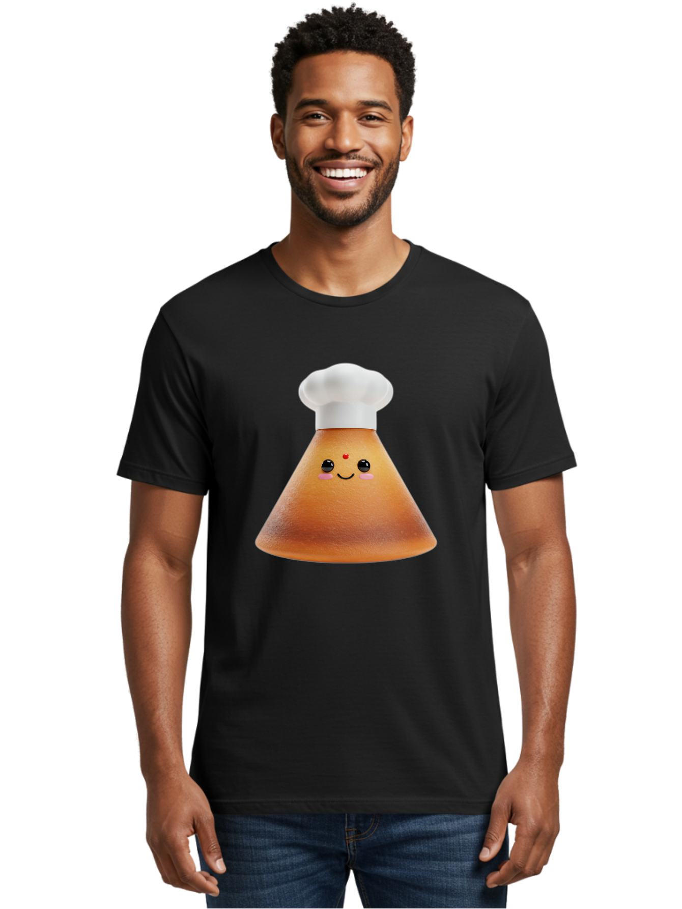 Cute-Cone-Dosa Men'S Graphic Tee, 100% Cotton, Comfortable Casual Summer Wear, Machine Washable, Cartoon Character, Indian Cuisine, Chef Hat, Conical Shape, Smiling Face, Red Bindi, Cute Expression, Rosy Cheeks, Playful Vibe, Baa435