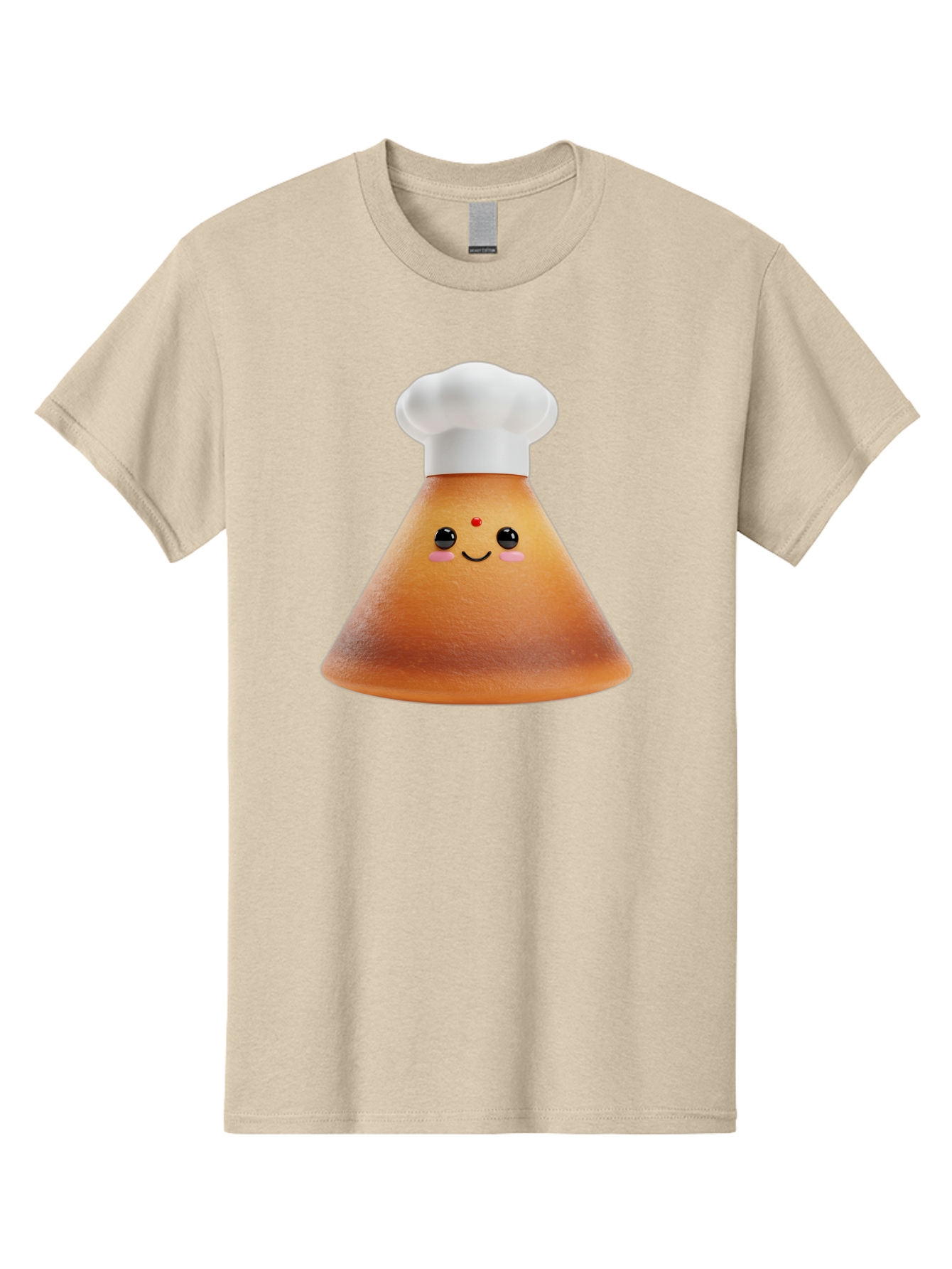 Cute-Cone-Dosa Men'S Graphic Tee, 100% Cotton, Comfortable Casual Summer Wear, Machine Washable, Cartoon Character, Indian Cuisine, Chef Hat, Conical Shape, Smiling Face, Red Bindi, Cute Expression, Rosy Cheeks, Playful Vibe, Baa435