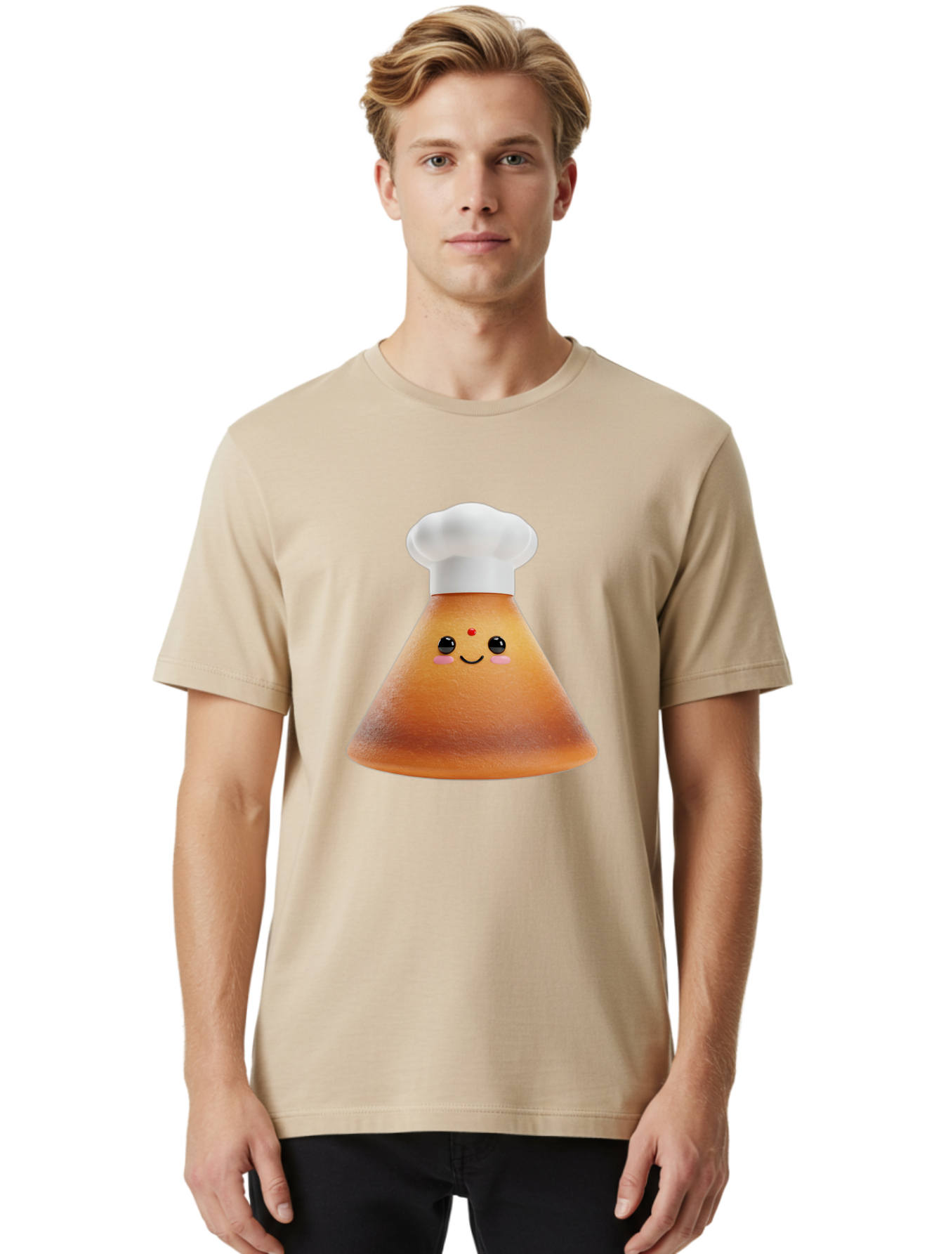 Cute-Cone-Dosa Men'S Graphic Tee, 100% Cotton, Comfortable Casual Summer Wear, Machine Washable, Cartoon Character, Indian Cuisine, Chef Hat, Conical Shape, Smiling Face, Red Bindi, Cute Expression, Rosy Cheeks, Playful Vibe, Baa435