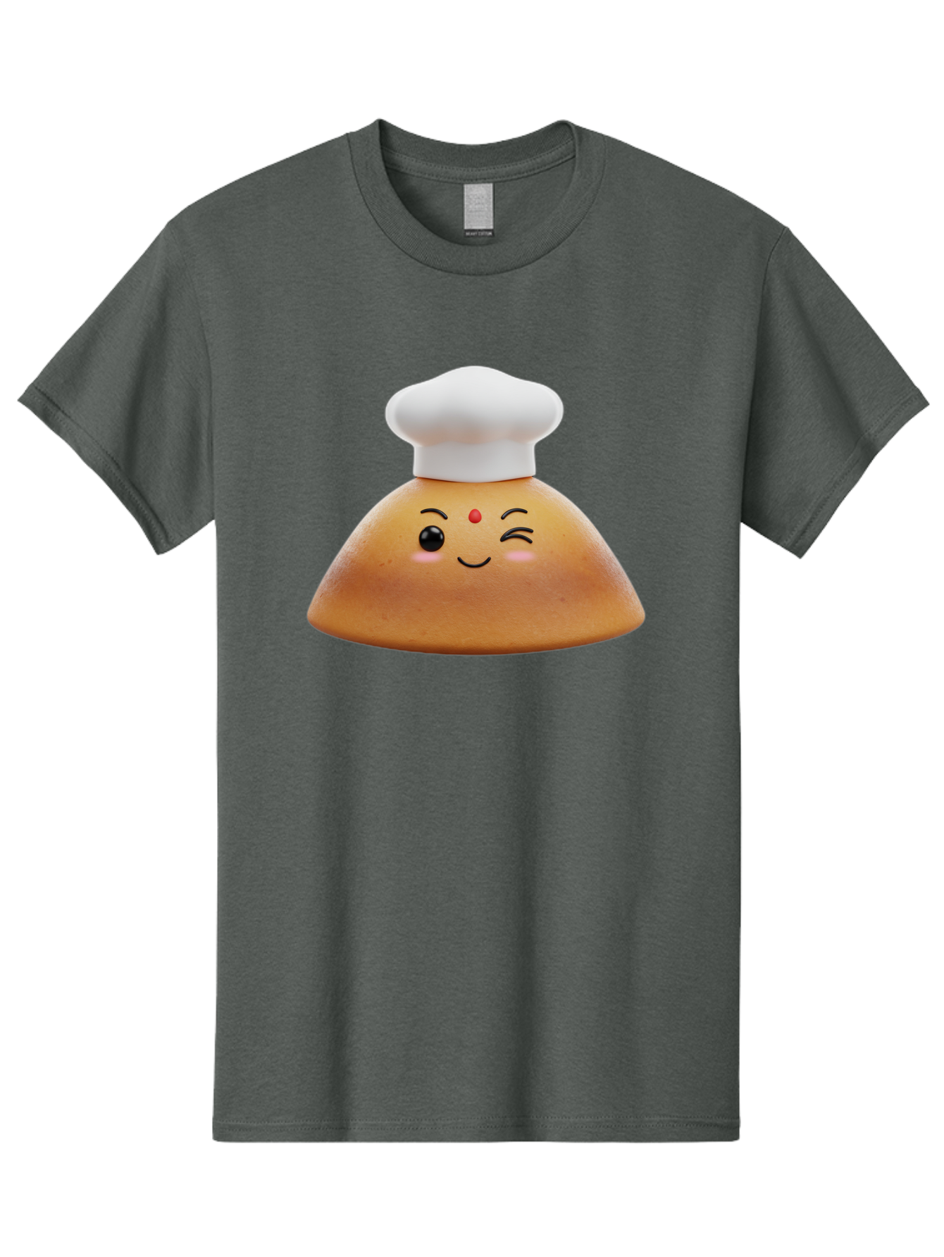 Cute-Dosa Men'S Graphic Tee, 100% Cotton, Comfortable Casual Summer Wear, Machine Washable, Cartoon Samosa, Chef Hat, Smiling Face, Cute Character, Playful Design, Food Illustration, Winking Eye, Red Bindi, Rosy Cheeks, Whimsical Art Baa436