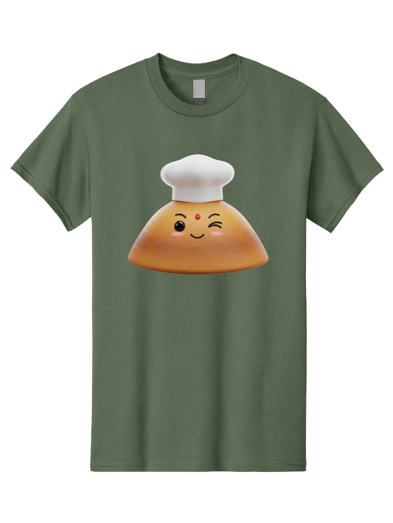 Cute-Dosa Men'S Graphic Tee, 100% Cotton, Comfortable Casual Summer Wear, Machine Washable, Cartoon Samosa, Chef Hat, Smiling Face, Cute Character, Playful Design, Food Illustration, Winking Eye, Red Bindi, Rosy Cheeks, Whimsical Art Baa436