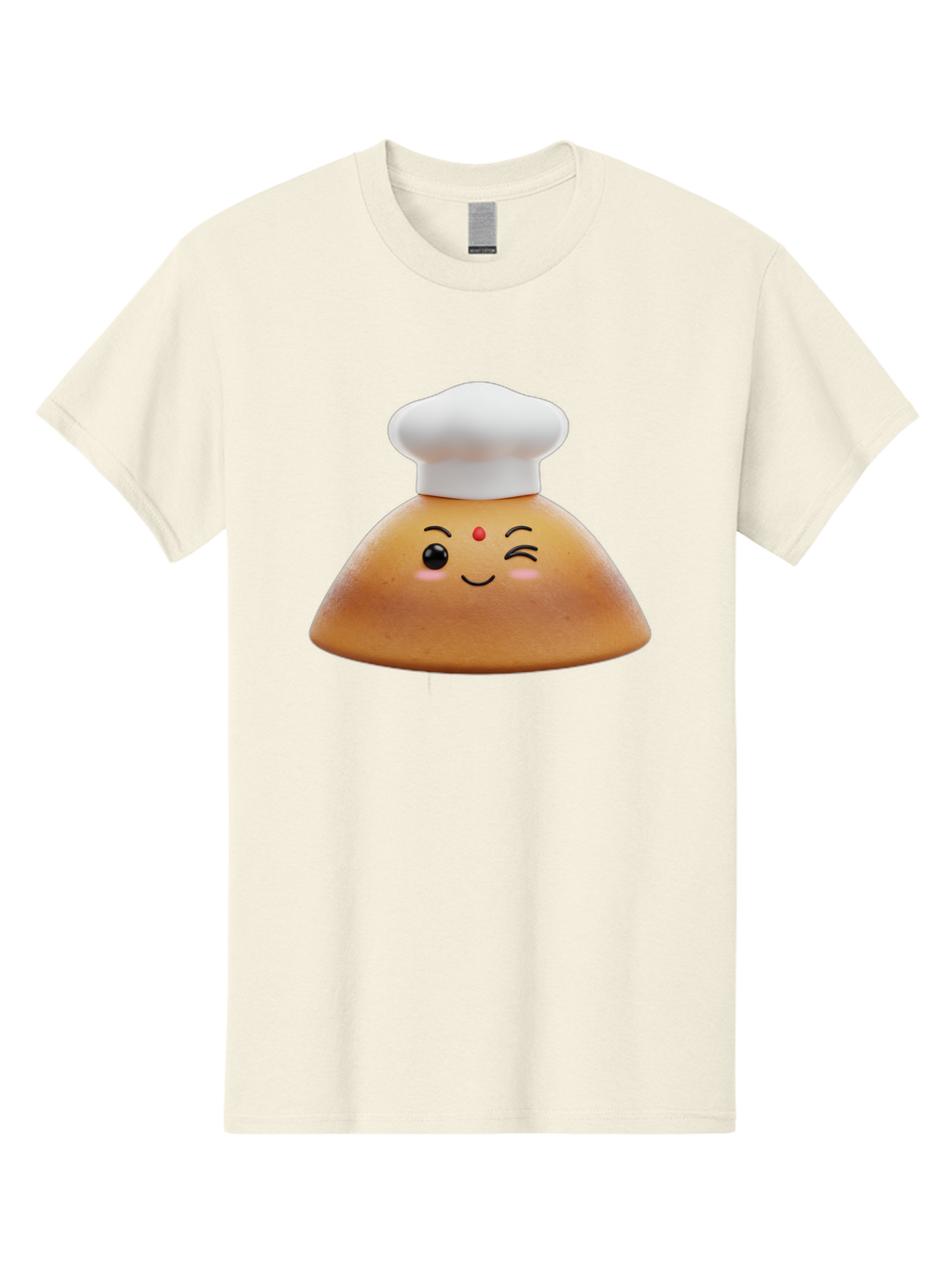 Cute-Dosa Men'S Graphic Tee, 100% Cotton, Comfortable Casual Summer Wear, Machine Washable, Cartoon Samosa, Chef Hat, Smiling Face, Cute Character, Playful Design, Food Illustration, Winking Eye, Red Bindi, Rosy Cheeks, Whimsical Art Baa436