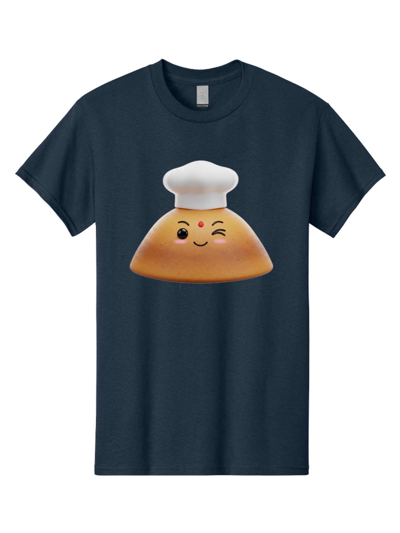 Cute-Dosa Men'S Graphic Tee, 100% Cotton, Comfortable Casual Summer Wear, Machine Washable, Cartoon Samosa, Chef Hat, Smiling Face, Cute Character, Playful Design, Food Illustration, Winking Eye, Red Bindi, Rosy Cheeks, Whimsical Art Baa436