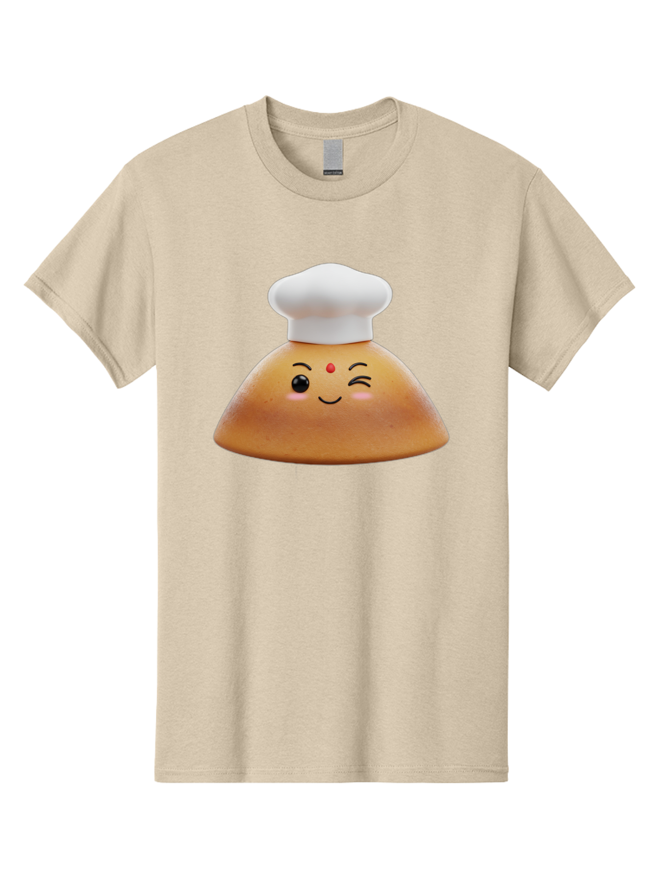 Cute-Dosa Men'S Graphic Tee, 100% Cotton, Comfortable Casual Summer Wear, Machine Washable, Cartoon Samosa, Chef Hat, Smiling Face, Cute Character, Playful Design, Food Illustration, Winking Eye, Red Bindi, Rosy Cheeks, Whimsical Art Baa436