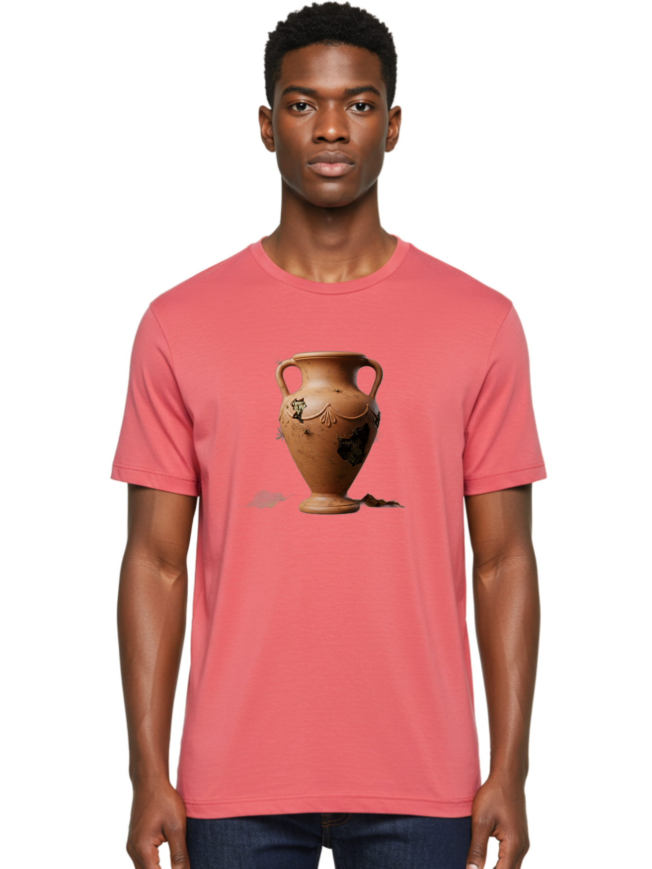 Damaged-Terracotta-Vase Men'S Graphic Tee, 100% Cotton, Comfortable Casual Summer Wear, Machine Washable, Terracotta Vase, Broken Pottery, Ancient Artifact, Historical Relic, Damaged Ceramics, Antique Vase, Crumbling Clay, Ruined Pottery, Baa438