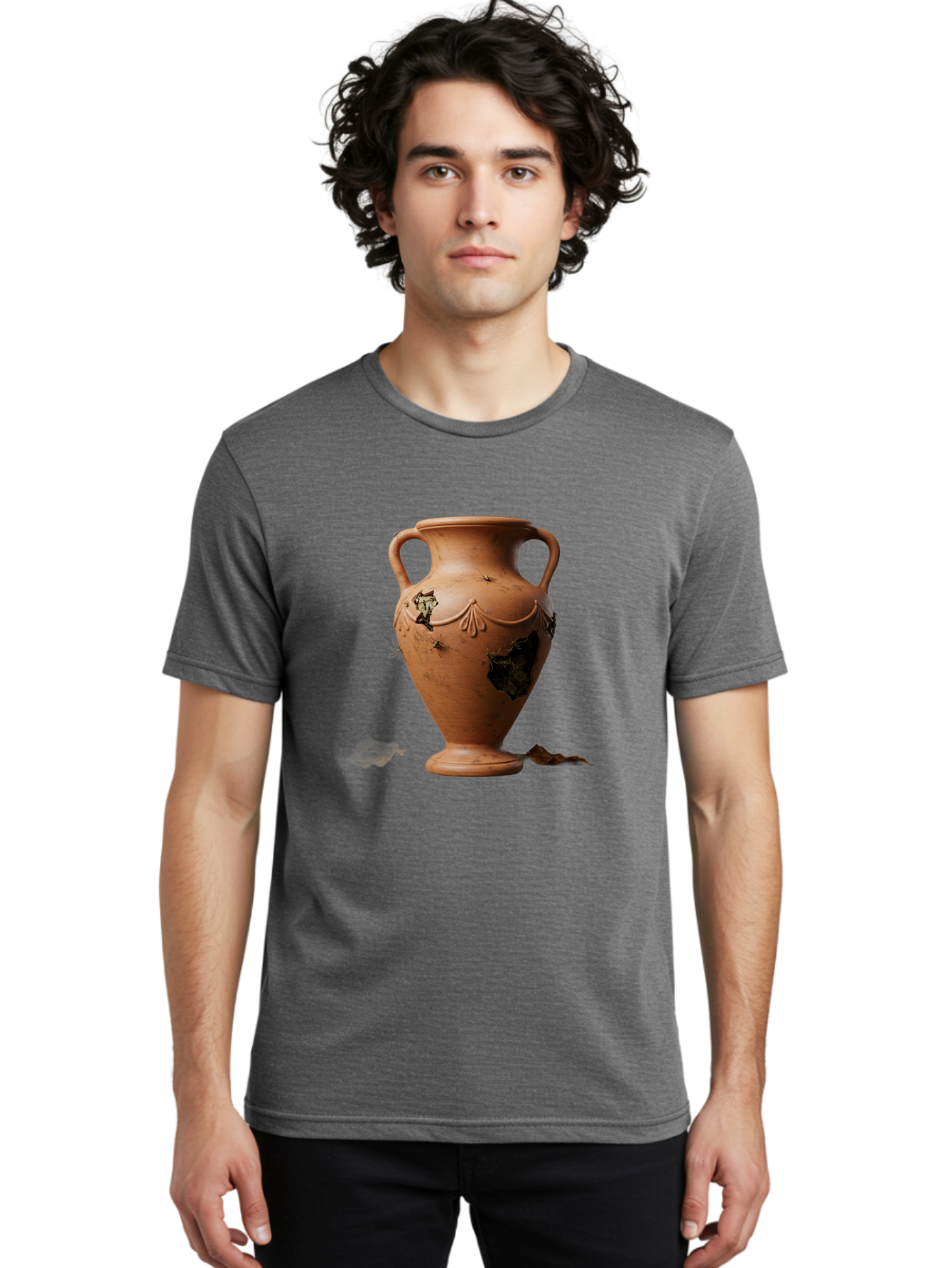 Damaged-Terracotta-Vase Men'S Graphic Tee, 100% Cotton, Comfortable Casual Summer Wear, Machine Washable, Terracotta Vase, Broken Pottery, Ancient Artifact, Historical Relic, Damaged Ceramics, Antique Vase, Crumbling Clay, Ruined Pottery, Baa438