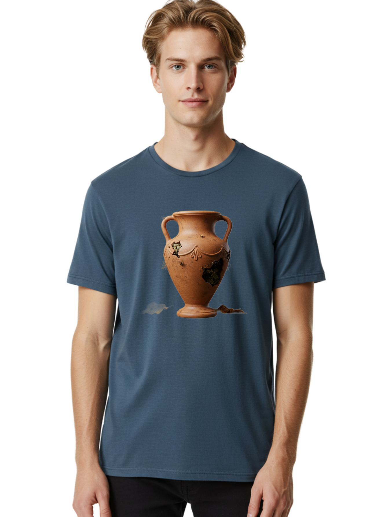 Damaged-Terracotta-Vase Men'S Graphic Tee, 100% Cotton, Comfortable Casual Summer Wear, Machine Washable, Terracotta Vase, Broken Pottery, Ancient Artifact, Historical Relic, Damaged Ceramics, Antique Vase, Crumbling Clay, Ruined Pottery, Baa438