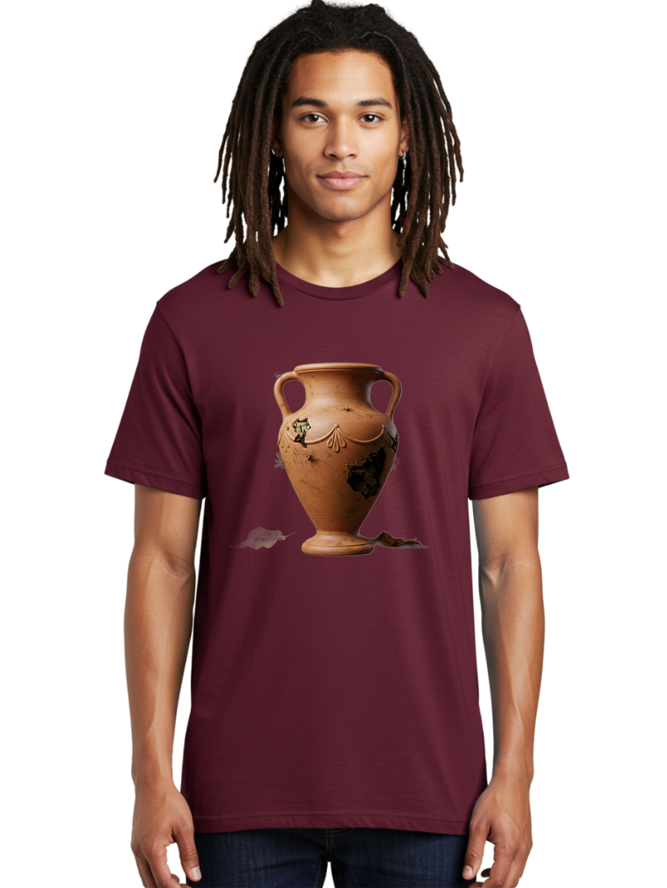 Damaged-Terracotta-Vase Men'S Graphic Tee, 100% Cotton, Comfortable Casual Summer Wear, Machine Washable, Terracotta Vase, Broken Pottery, Ancient Artifact, Historical Relic, Damaged Ceramics, Antique Vase, Crumbling Clay, Ruined Pottery, Baa438
