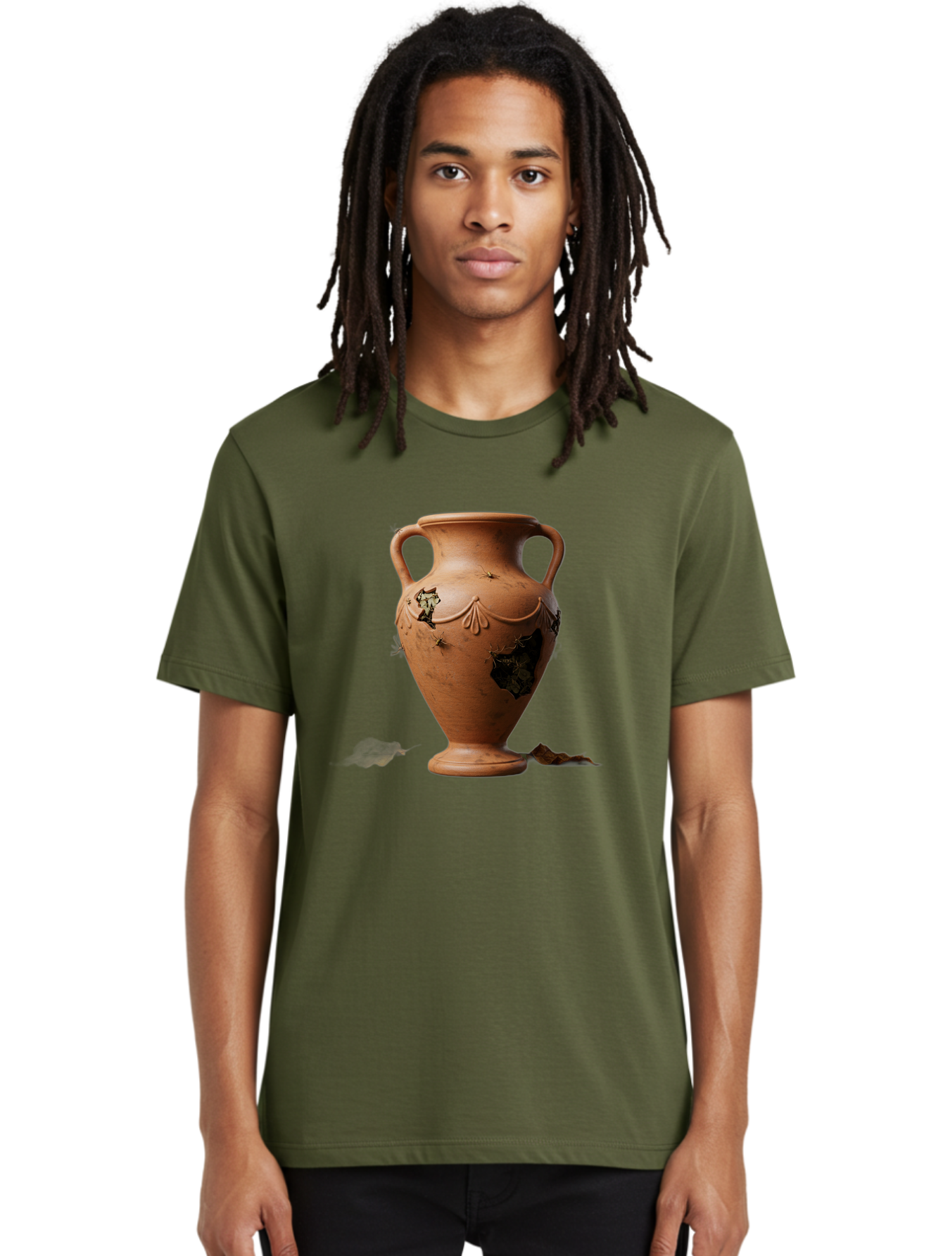 Damaged-Terracotta-Vase Men'S Graphic Tee, 100% Cotton, Comfortable Casual Summer Wear, Machine Washable, Terracotta Vase, Broken Pottery, Ancient Artifact, Historical Relic, Damaged Ceramics, Antique Vase, Crumbling Clay, Ruined Pottery, Baa438