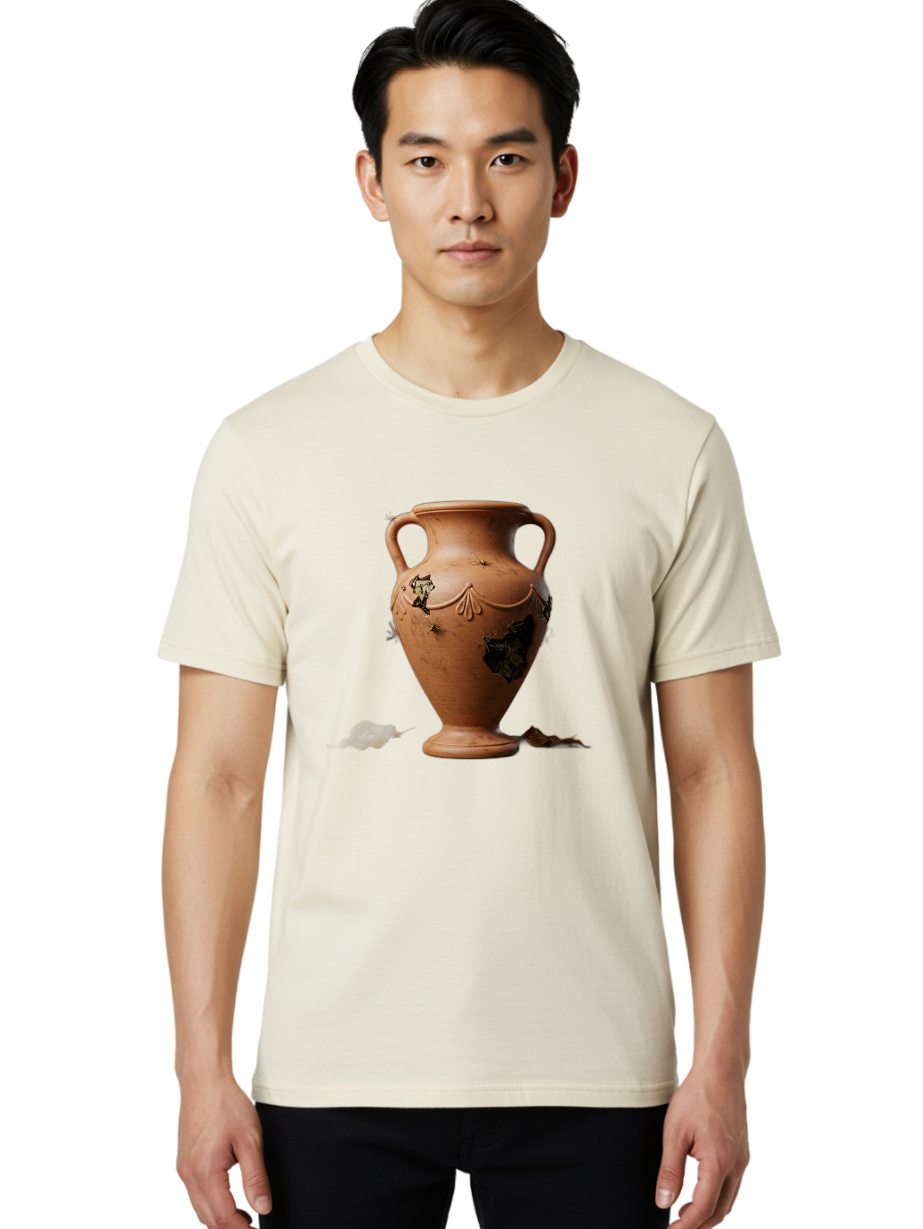 Damaged-Terracotta-Vase Men'S Graphic Tee, 100% Cotton, Comfortable Casual Summer Wear, Machine Washable, Terracotta Vase, Broken Pottery, Ancient Artifact, Historical Relic, Damaged Ceramics, Antique Vase, Crumbling Clay, Ruined Pottery, Baa438