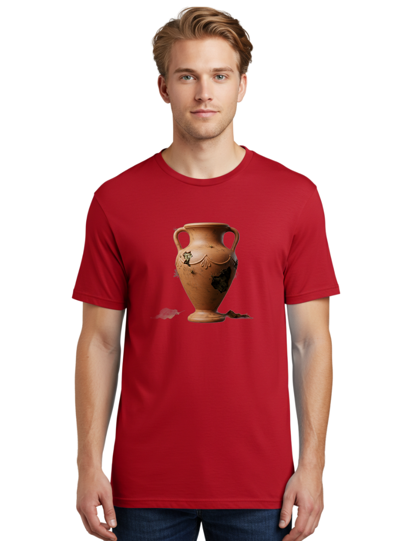 Damaged-Terracotta-Vase Men'S Graphic Tee, 100% Cotton, Comfortable Casual Summer Wear, Machine Washable, Terracotta Vase, Broken Pottery, Ancient Artifact, Historical Relic, Damaged Ceramics, Antique Vase, Crumbling Clay, Ruined Pottery, Baa438