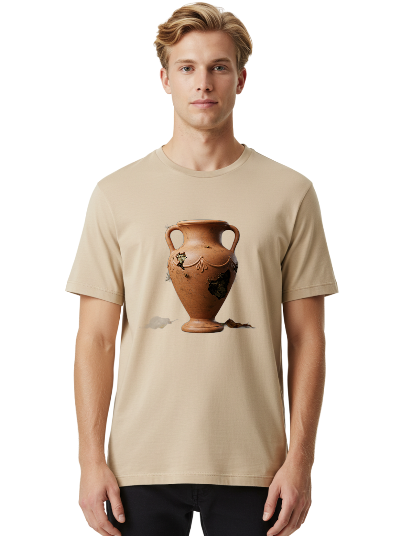 Damaged-Terracotta-Vase Men'S Graphic Tee, 100% Cotton, Comfortable Casual Summer Wear, Machine Washable, Terracotta Vase, Broken Pottery, Ancient Artifact, Historical Relic, Damaged Ceramics, Antique Vase, Crumbling Clay, Ruined Pottery, Baa438