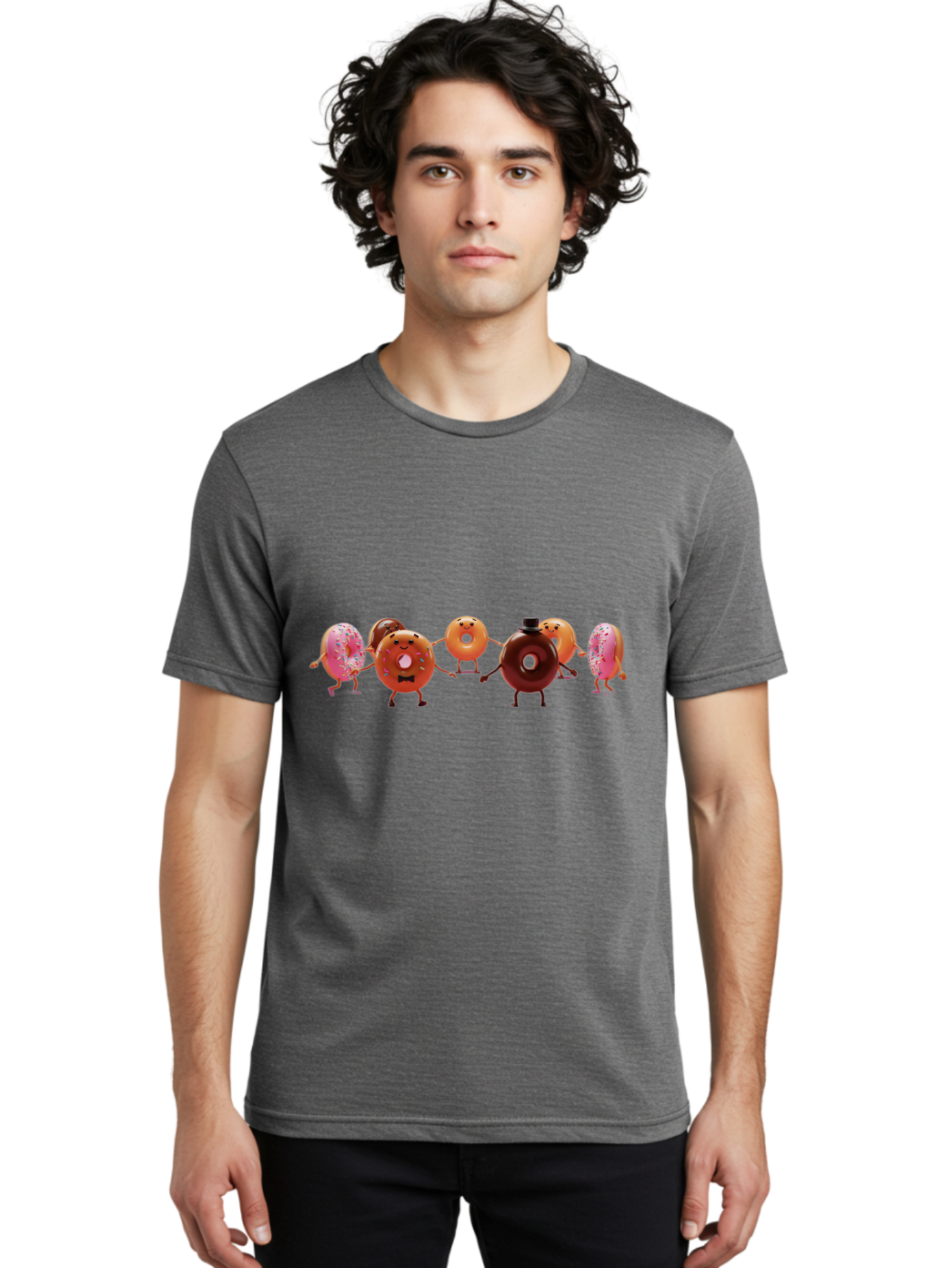 Dancing-Donuts Men'S Graphic Tee, 100% Cotton, Comfortable Casual Summer Wear, Machine Washable, Anthropomorphic Donuts, Donut Characters, Dancing Donuts, Sweet Treats, Tasty Pastries, Donut Party, Funny Donuts, Cartoon Donuts, Playful Donuts, Baa439