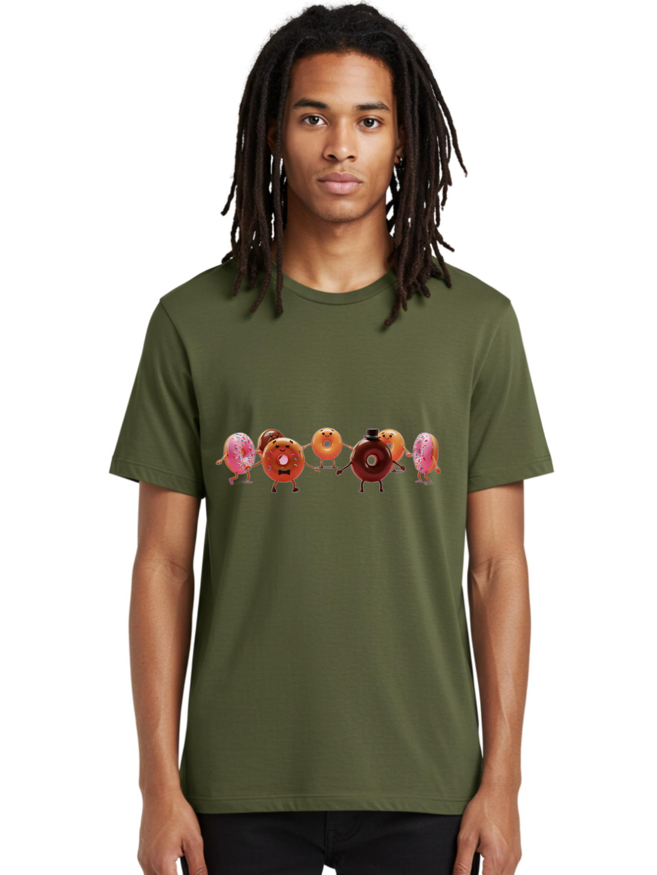 Dancing-Donuts Men'S Graphic Tee, 100% Cotton, Comfortable Casual Summer Wear, Machine Washable, Anthropomorphic Donuts, Donut Characters, Dancing Donuts, Sweet Treats, Tasty Pastries, Donut Party, Funny Donuts, Cartoon Donuts, Playful Donuts, Baa439