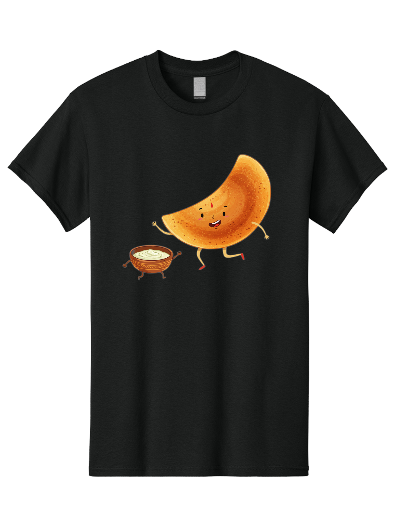 Dancing-Dosa Men'S Graphic Tee, 100% Cotton, Comfortable Casual Summer Wear, Machine Washable, Happy Papadum, Cartoon Character, Papadum With Legs, Papadum And Chutney, Indian Cuisine, Smiling Papadum, Anthropomorphic Food, Baa440