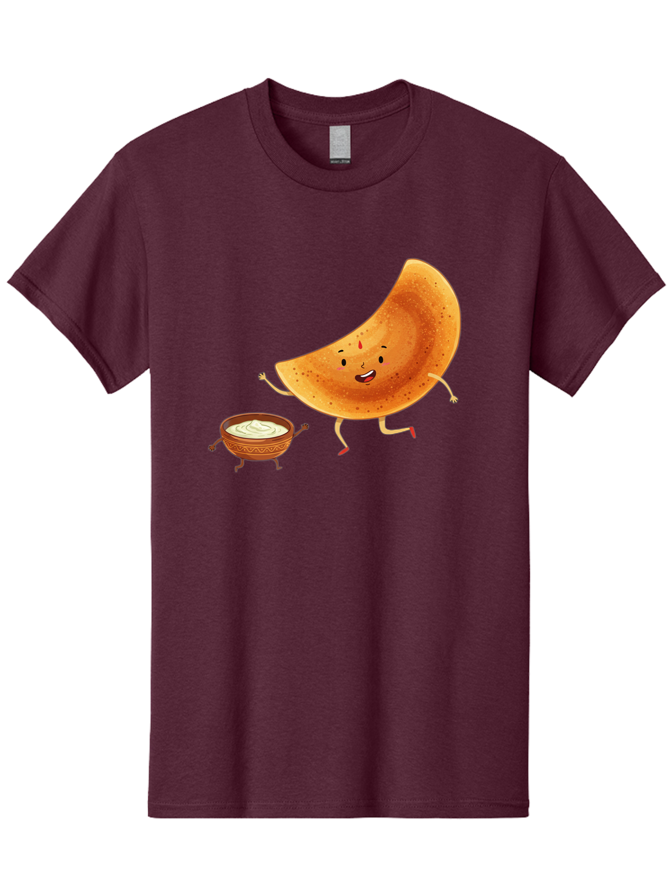 Dancing-Dosa Men'S Graphic Tee, 100% Cotton, Comfortable Casual Summer Wear, Machine Washable, Happy Papadum, Cartoon Character, Papadum With Legs, Papadum And Chutney, Indian Cuisine, Smiling Papadum, Anthropomorphic Food, Baa440