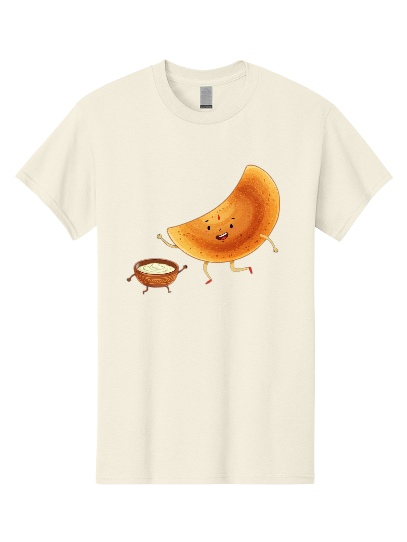 Dancing-Dosa Men'S Graphic Tee, 100% Cotton, Comfortable Casual Summer Wear, Machine Washable, Happy Papadum, Cartoon Character, Papadum With Legs, Papadum And Chutney, Indian Cuisine, Smiling Papadum, Anthropomorphic Food, Baa440