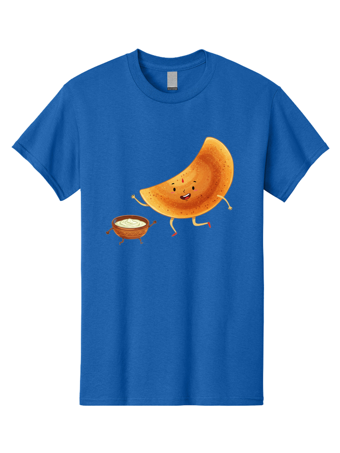 Dancing-Dosa Men'S Graphic Tee, 100% Cotton, Comfortable Casual Summer Wear, Machine Washable, Happy Papadum, Cartoon Character, Papadum With Legs, Papadum And Chutney, Indian Cuisine, Smiling Papadum, Anthropomorphic Food, Baa440