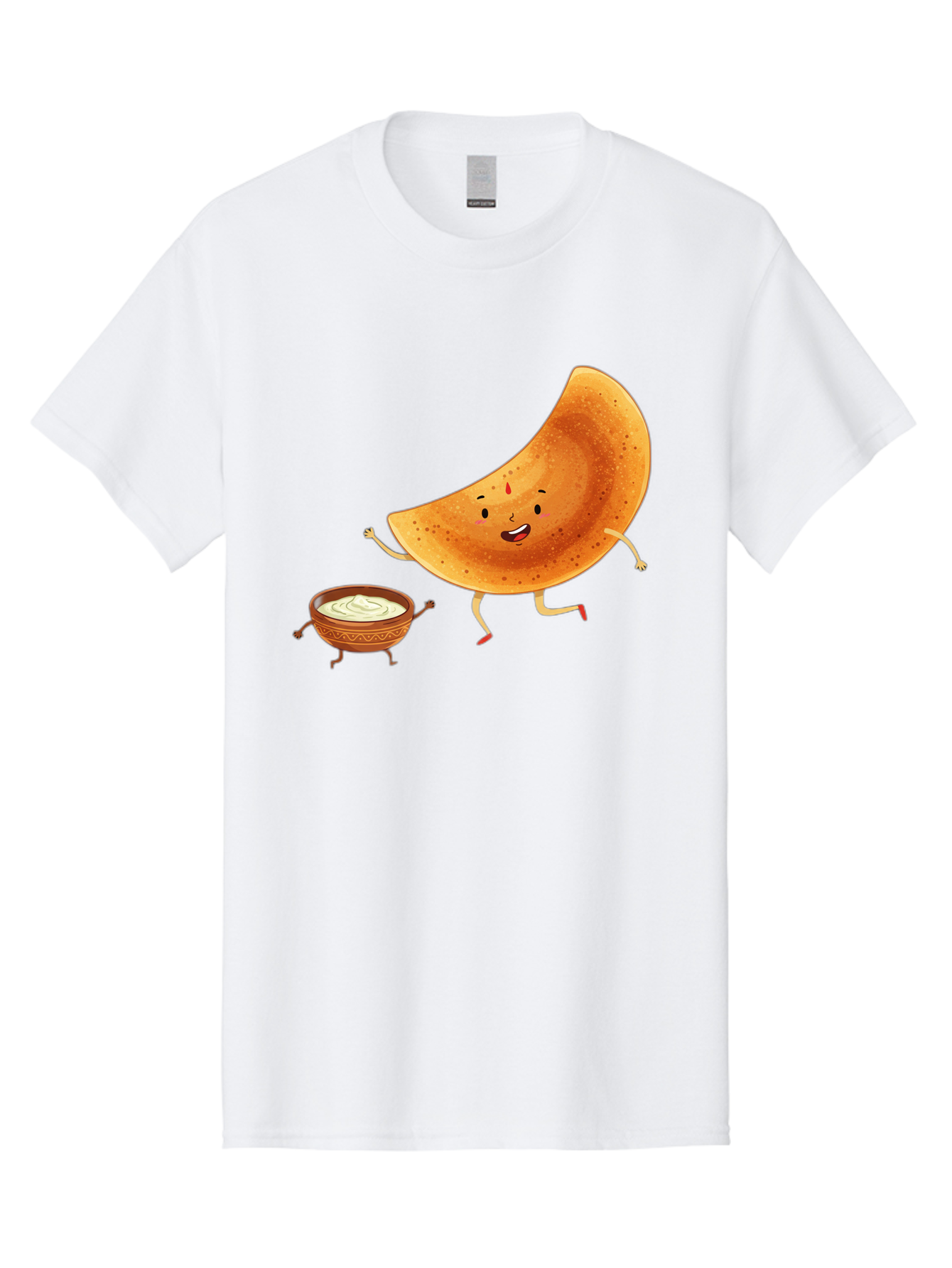 Dancing-Dosa Men'S Graphic Tee, 100% Cotton, Comfortable Casual Summer Wear, Machine Washable, Happy Papadum, Cartoon Character, Papadum With Legs, Papadum And Chutney, Indian Cuisine, Smiling Papadum, Anthropomorphic Food, Baa440