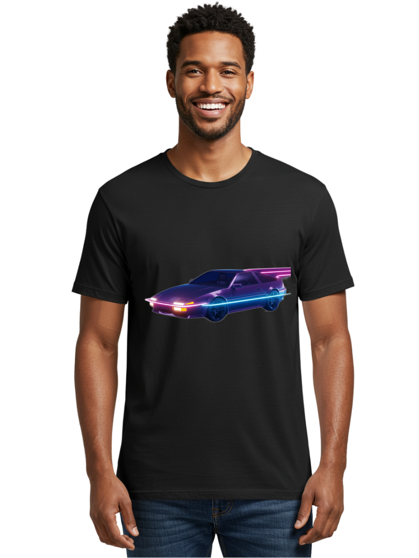 Datsun-280Z Men'S Graphic Tee, 100% Cotton, Comfortable Casual Summer Wear, Machine Washable, Sports Car, Neon Lights, Futuristic Design, Sleek Vehicle, High-Tech Car, Synthwave Aesthetic, Retro-Futurism, Glowing Accents, Modern Style Baa441