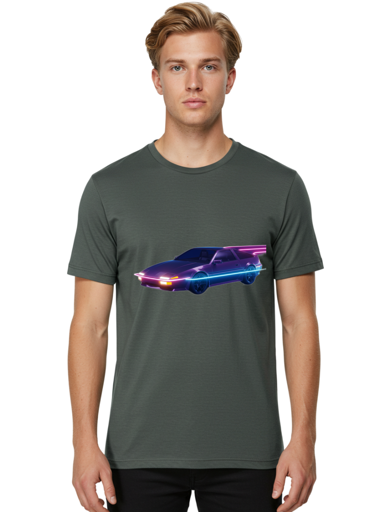 Datsun-280Z Men'S Graphic Tee, 100% Cotton, Comfortable Casual Summer Wear, Machine Washable, Sports Car, Neon Lights, Futuristic Design, Sleek Vehicle, High-Tech Car, Synthwave Aesthetic, Retro-Futurism, Glowing Accents, Modern Style Baa441