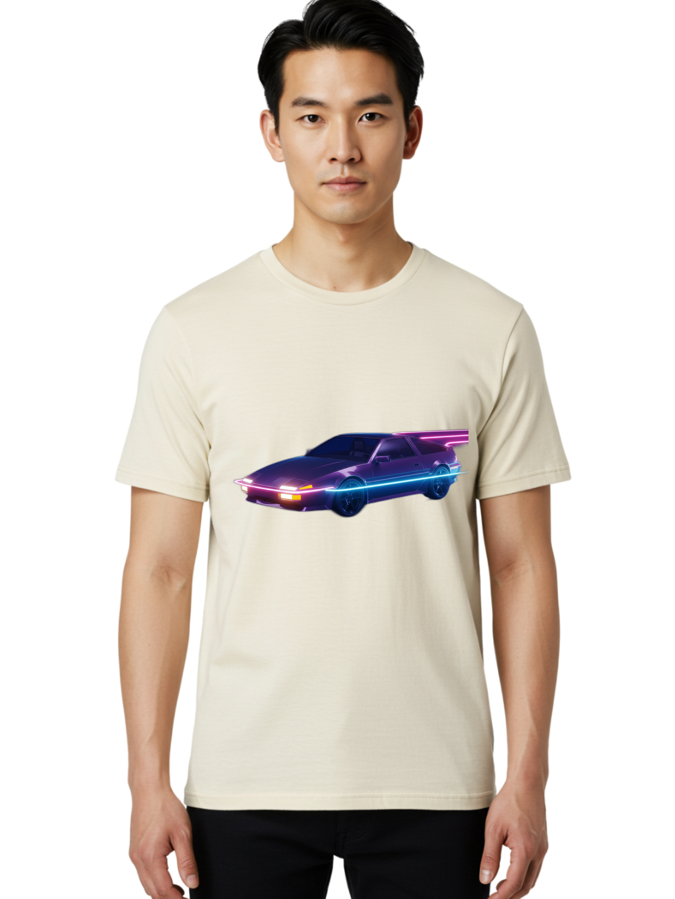 Datsun-280Z Men'S Graphic Tee, 100% Cotton, Comfortable Casual Summer Wear, Machine Washable, Sports Car, Neon Lights, Futuristic Design, Sleek Vehicle, High-Tech Car, Synthwave Aesthetic, Retro-Futurism, Glowing Accents, Modern Style Baa441