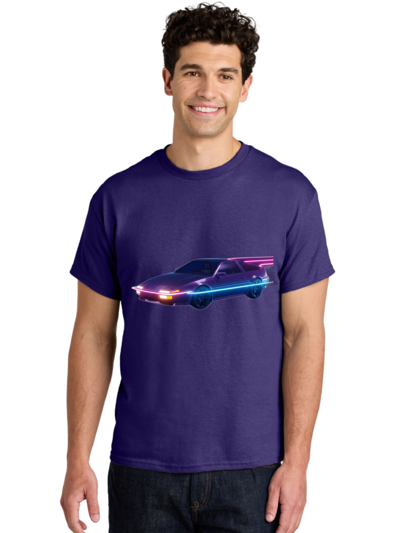 Datsun-280Z Men'S Graphic Tee, 100% Cotton, Comfortable Casual Summer Wear, Machine Washable, Sports Car, Neon Lights, Futuristic Design, Sleek Vehicle, High-Tech Car, Synthwave Aesthetic, Retro-Futurism, Glowing Accents, Modern Style Baa441
